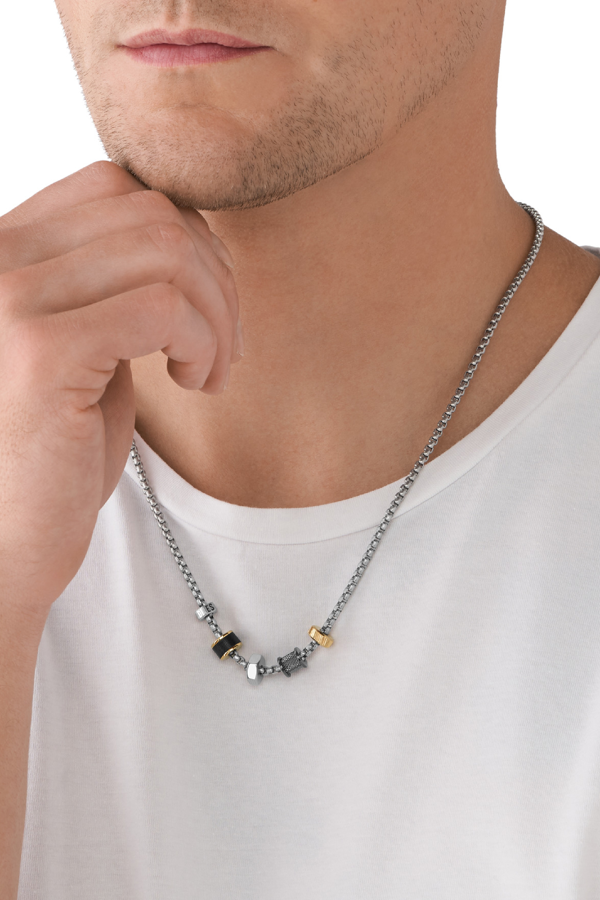 スパイク付きシルバーチェーンネックレス ディーゼル Men's