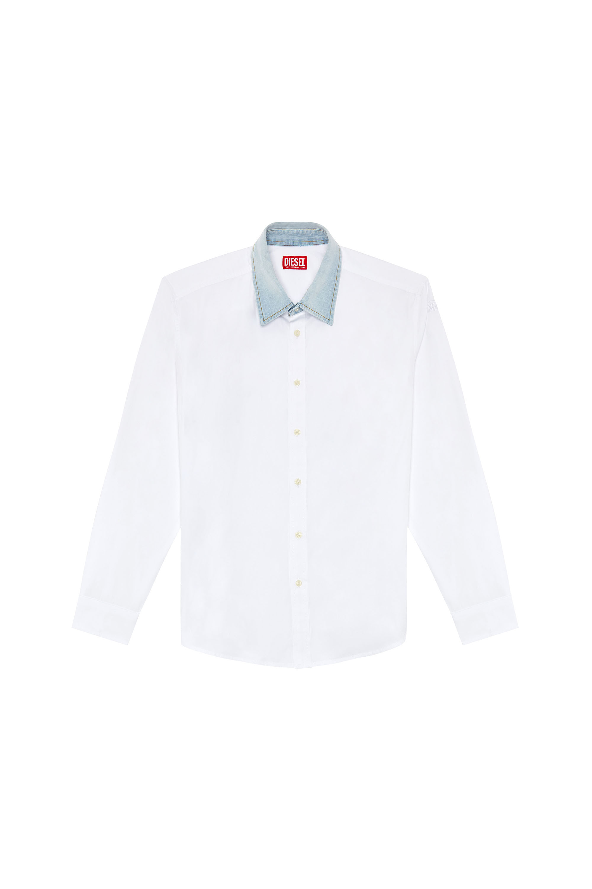 Men's Cotton shirt with denim collar | White | Diesel