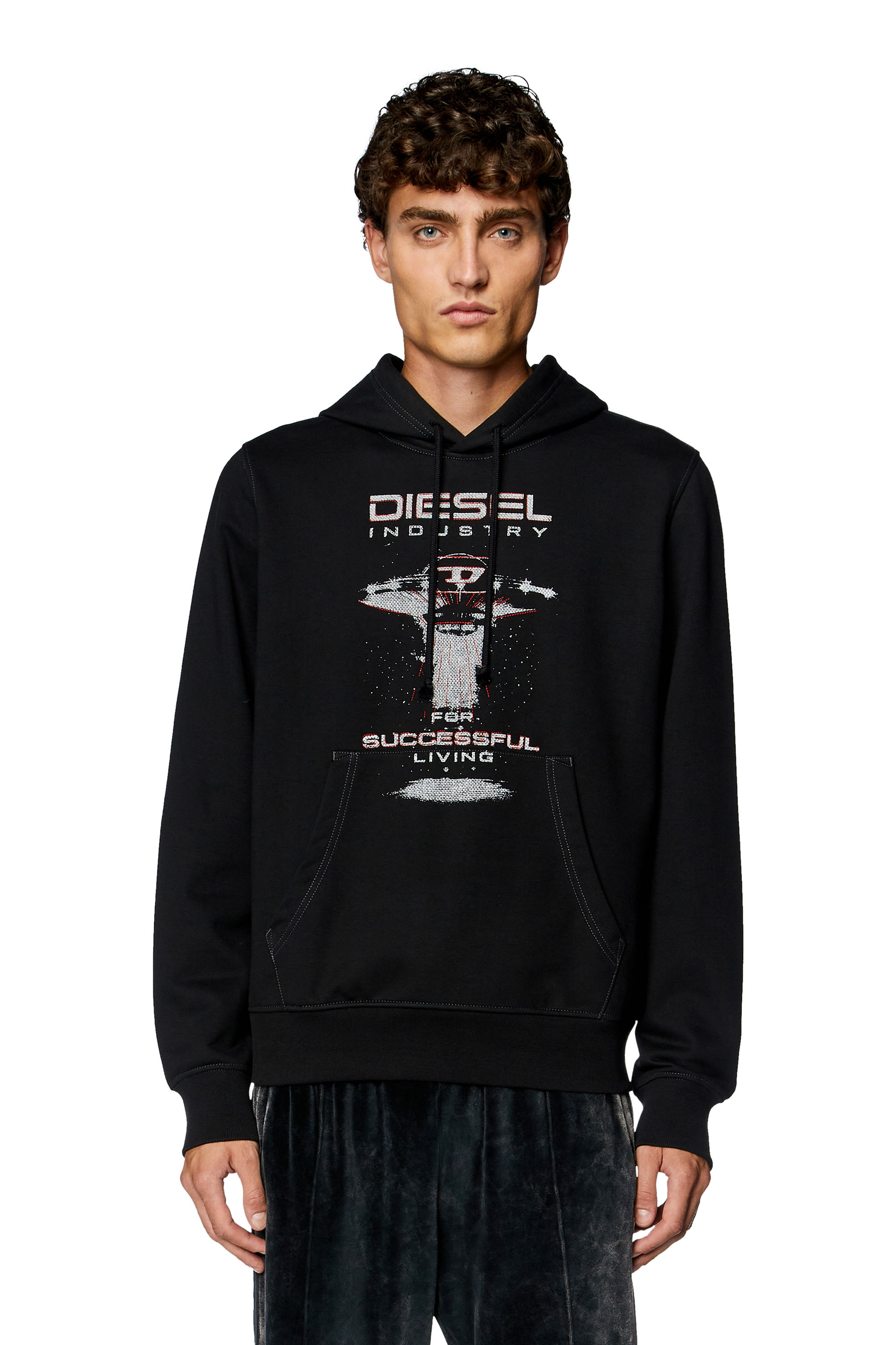Men's Hoodie with spaceship print | Black | Diesel US