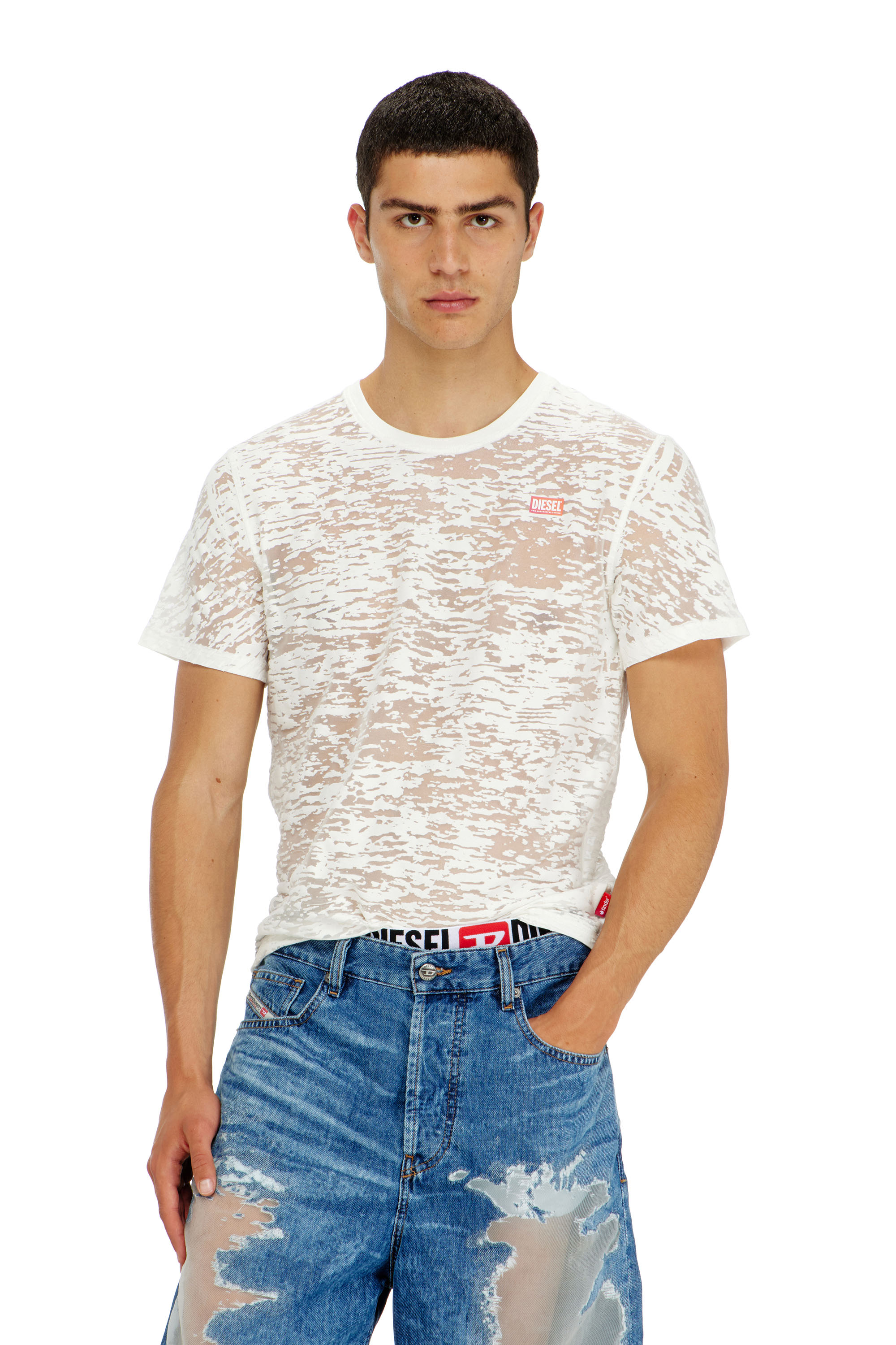 Diesel - PR-T-NOTS-MATI-R, Camiseta de jersey all-over devor&eacute; Unisex in Blanco - 3