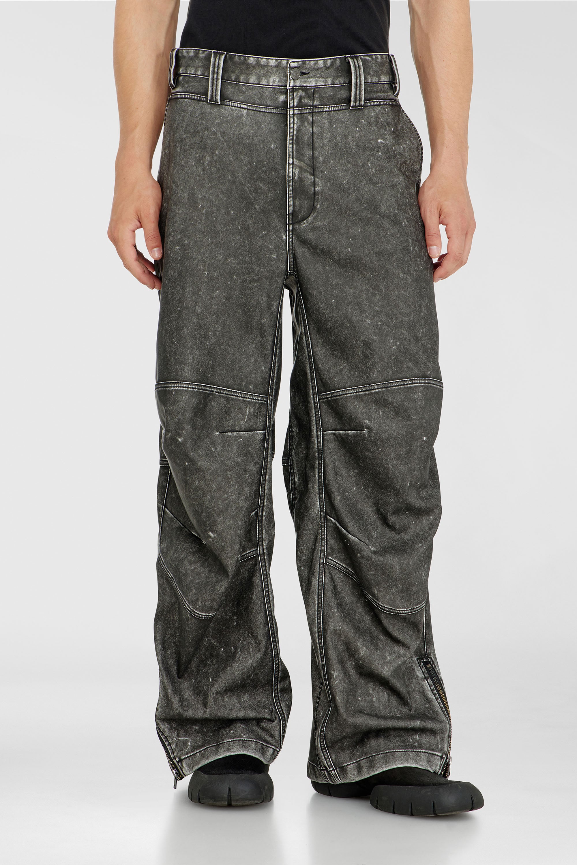 Diesel - P-DELLY-NJCJ, Male's Pants in distressed-effect bonded material in Dark Grey - 1
