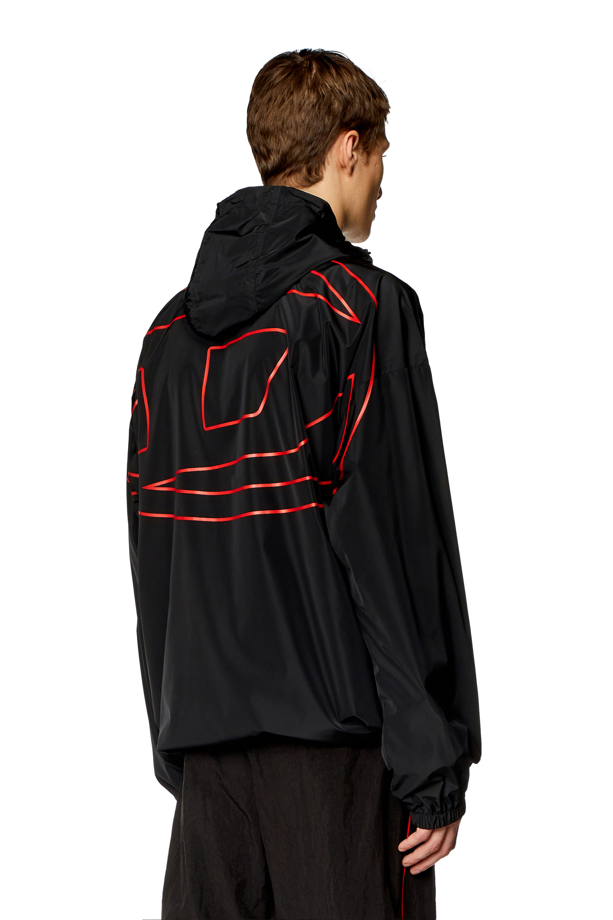Men's Windbreaker with shiny Oval D print | Black | Diesel