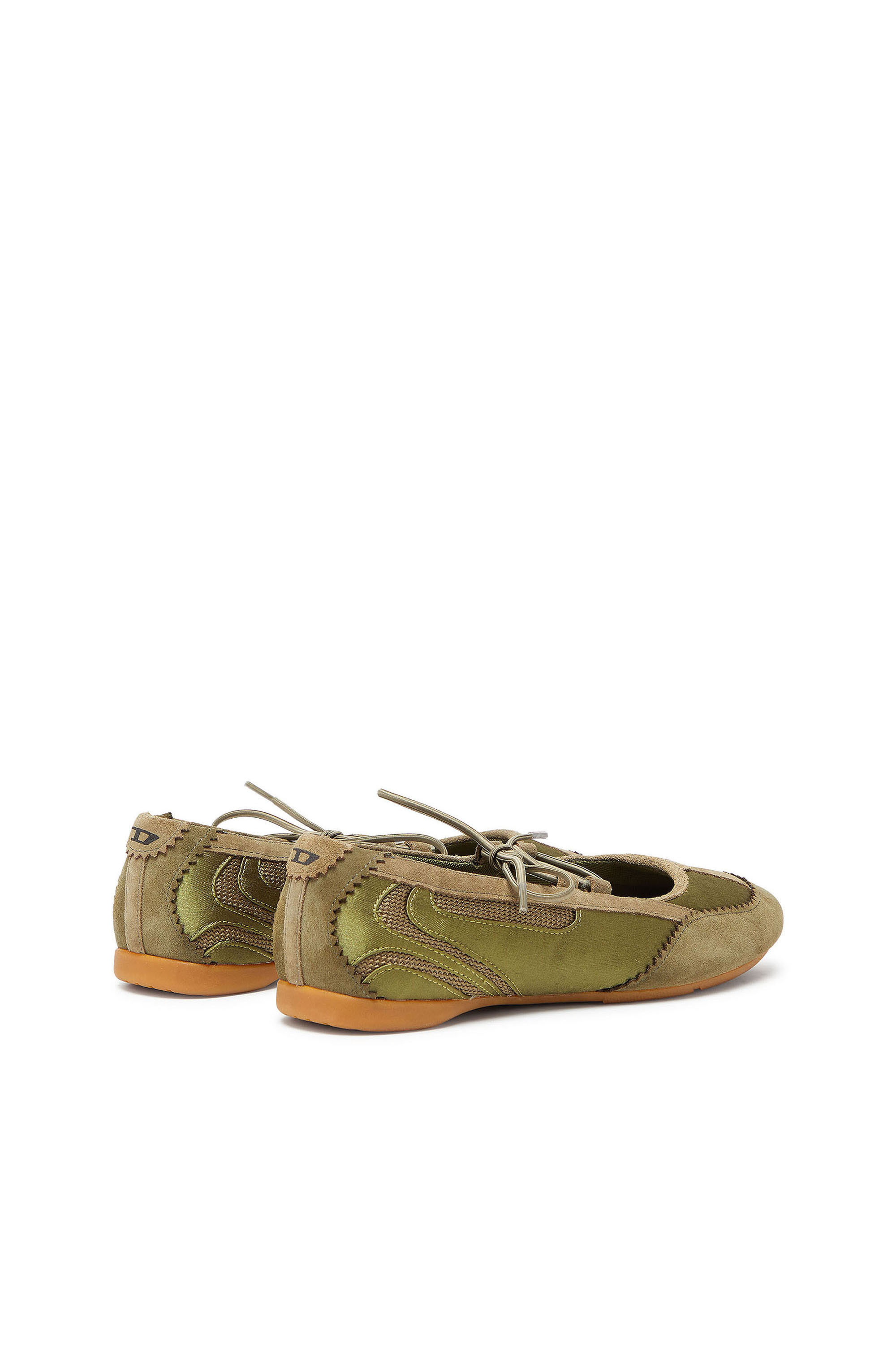 Diesel - D-MILE BALLERINA LACE UP II W, Female's D-Mile - Lace-up ballerina flats in leather and mesh in Military Green - 3