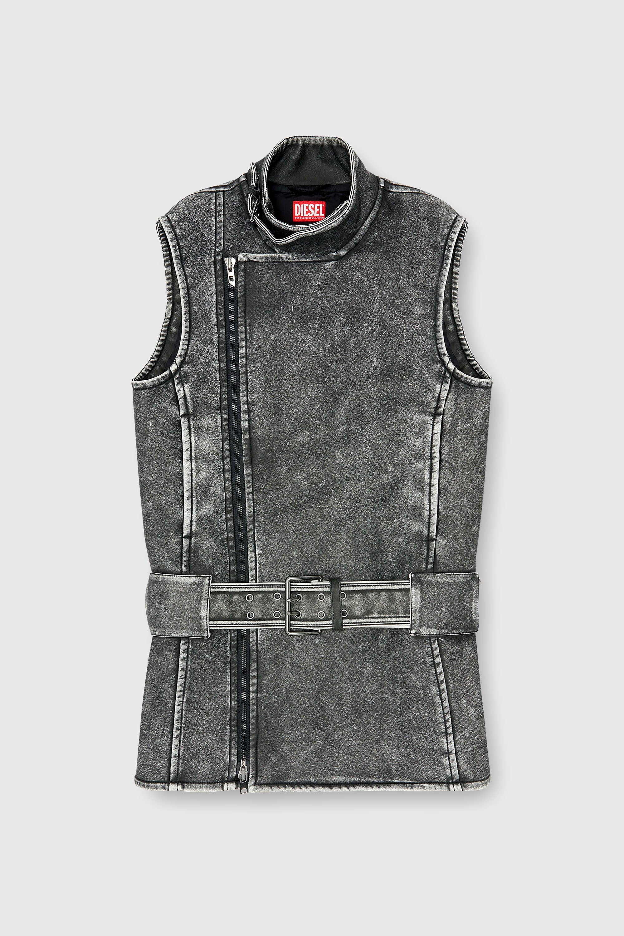 Diesel - D-IKE, Vestido mini estilo biker con cintur&oacute;n Mujer in Gris - 2