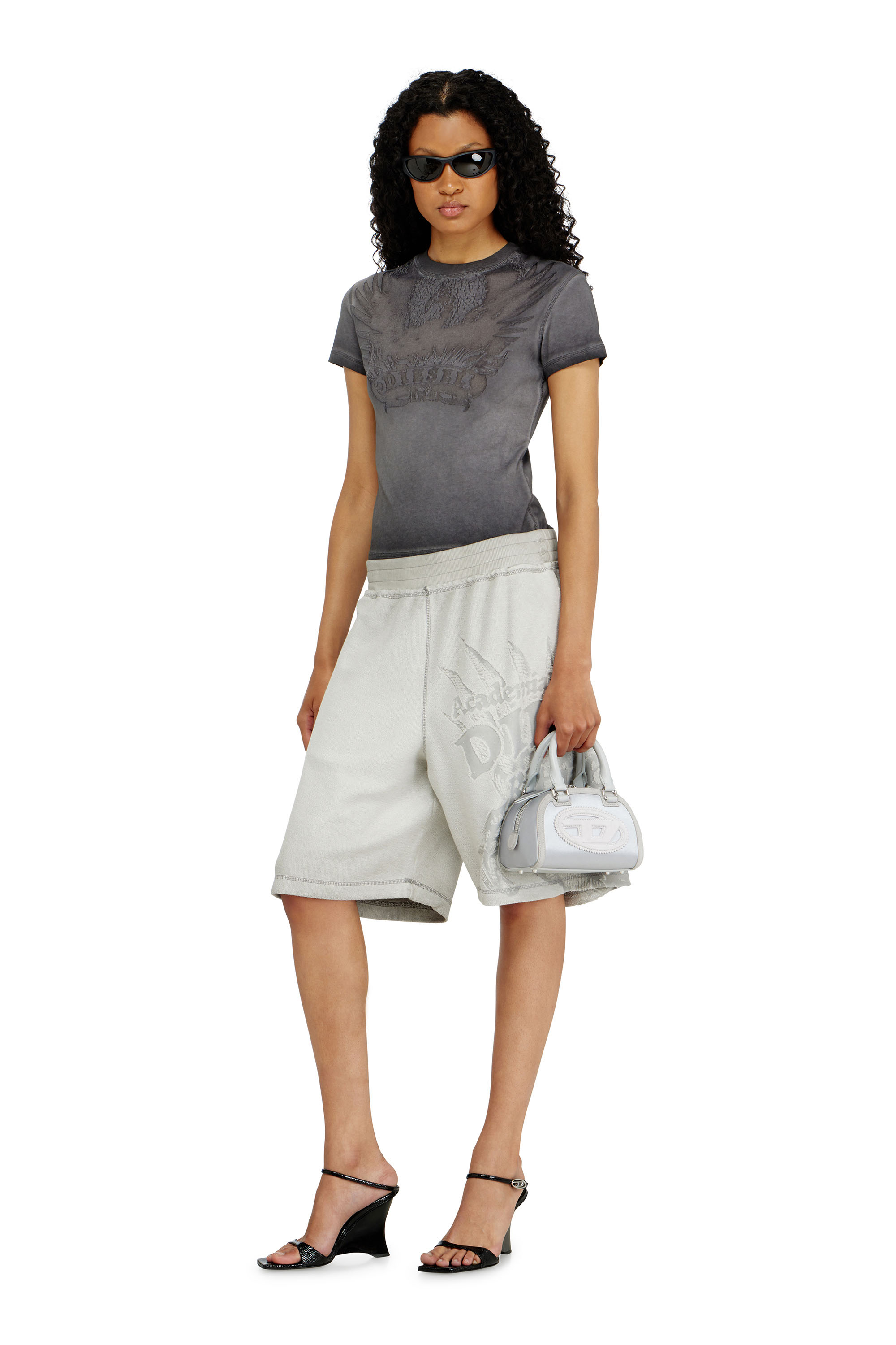 Diesel - 1DR DOME CROSSBODY, Female's 1DR Dome - Mini bowling bag in satin and suede in Silver - 2