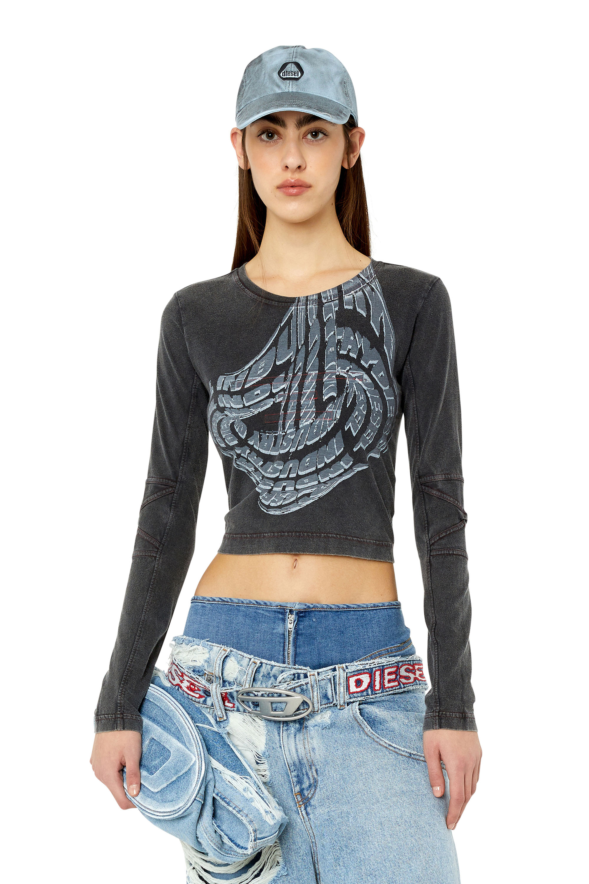 Diesel - T-BALDART, Camiseta de manga larga lavada al &aacute;cido Mujer in Negro - 2