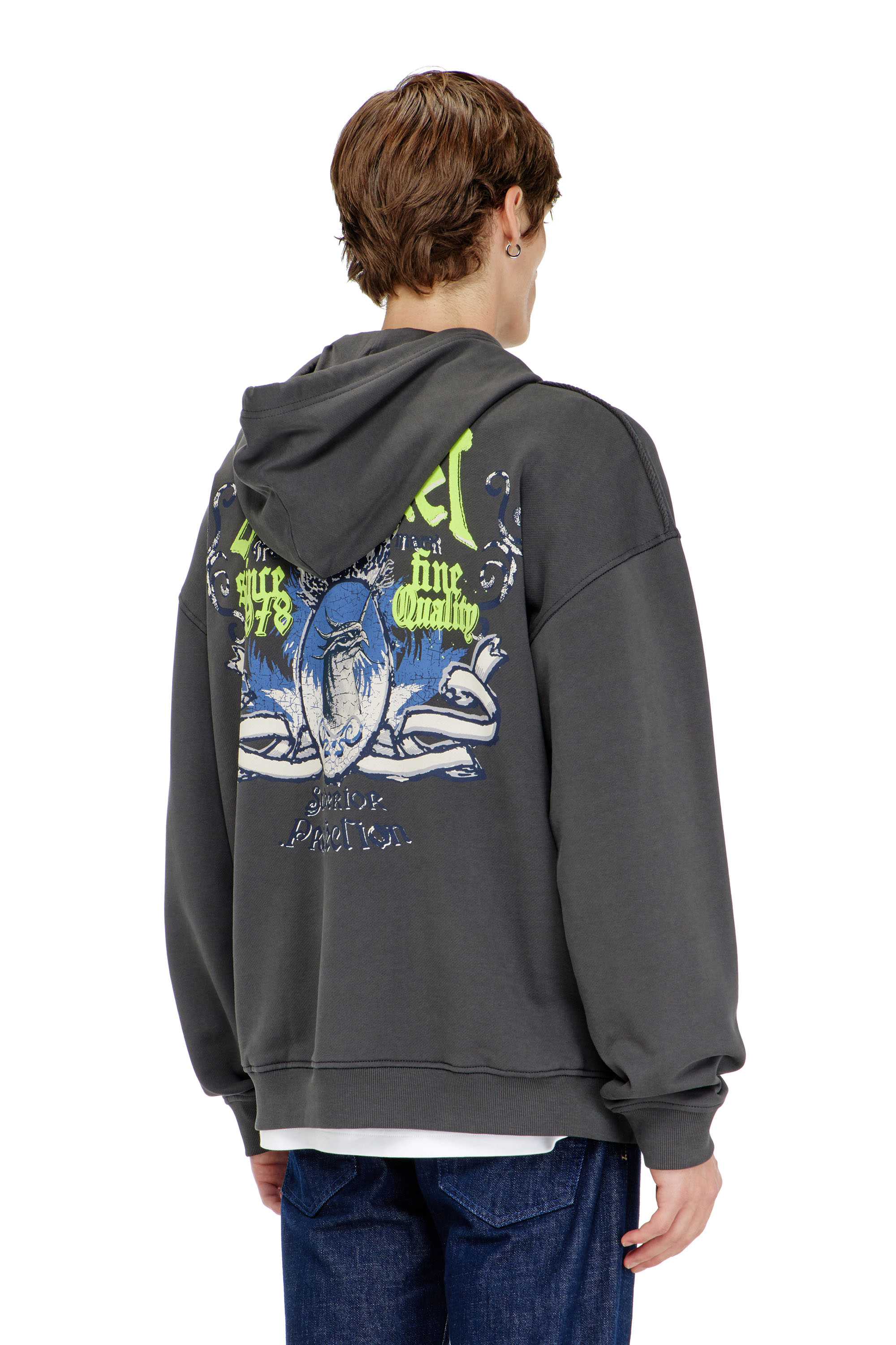 Diesel - S-BOXT-HOOD-AA2, Sudadera de algod&oacute;n con gr&aacute;ficos flocados Hombre in Gris - 4