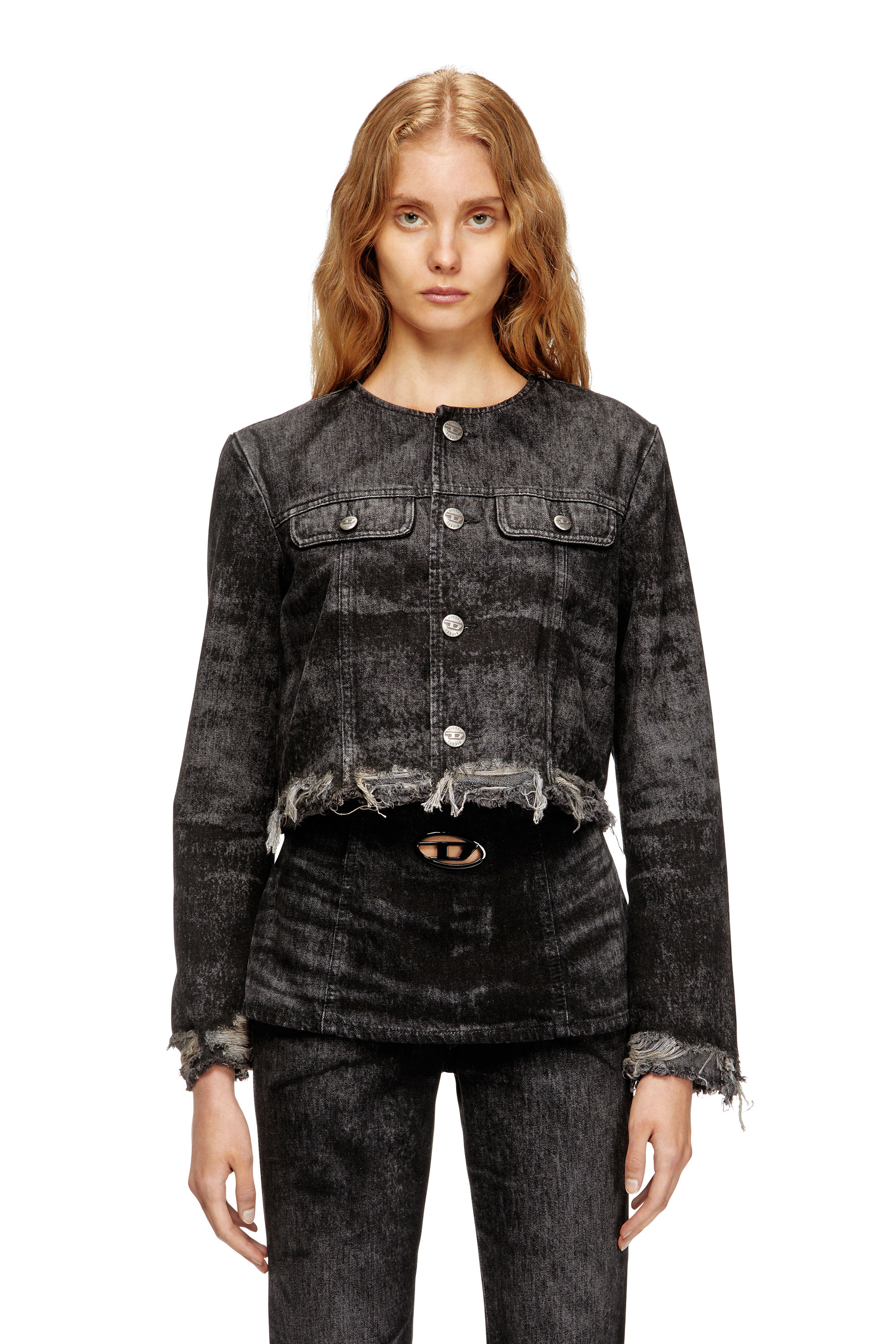 Diesel - DE-GRAFFY-FSH, Chaqueta de denim de algodón y cáñamo grabado con láser Mujer in Negro - 3