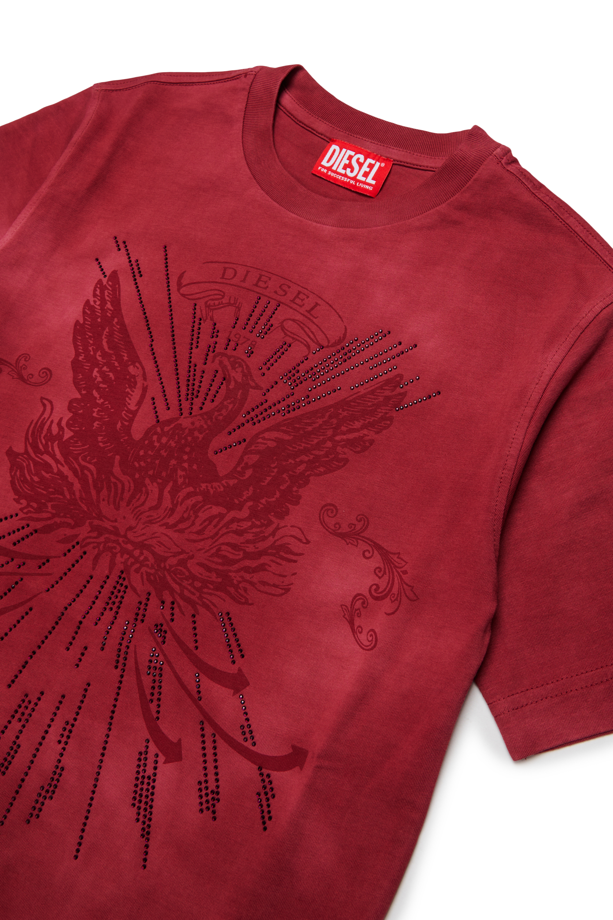 Diesel - TFIN OVER, Man's T-shirt with embellished phoenix motif in Red - 3