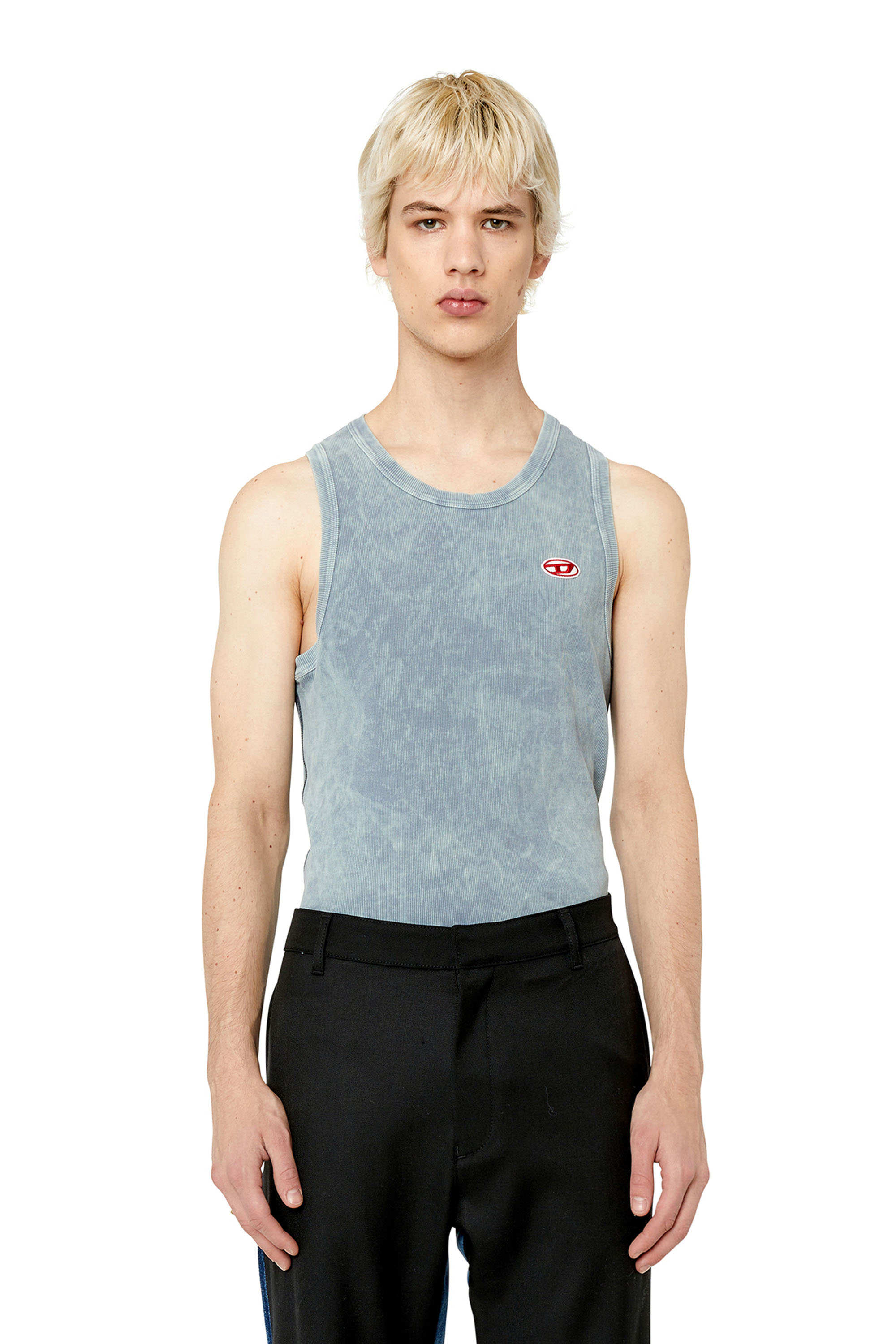 Diesel - T-WISTY-G1, Man's Acid-wash tank top with logo patch in Grey - 1