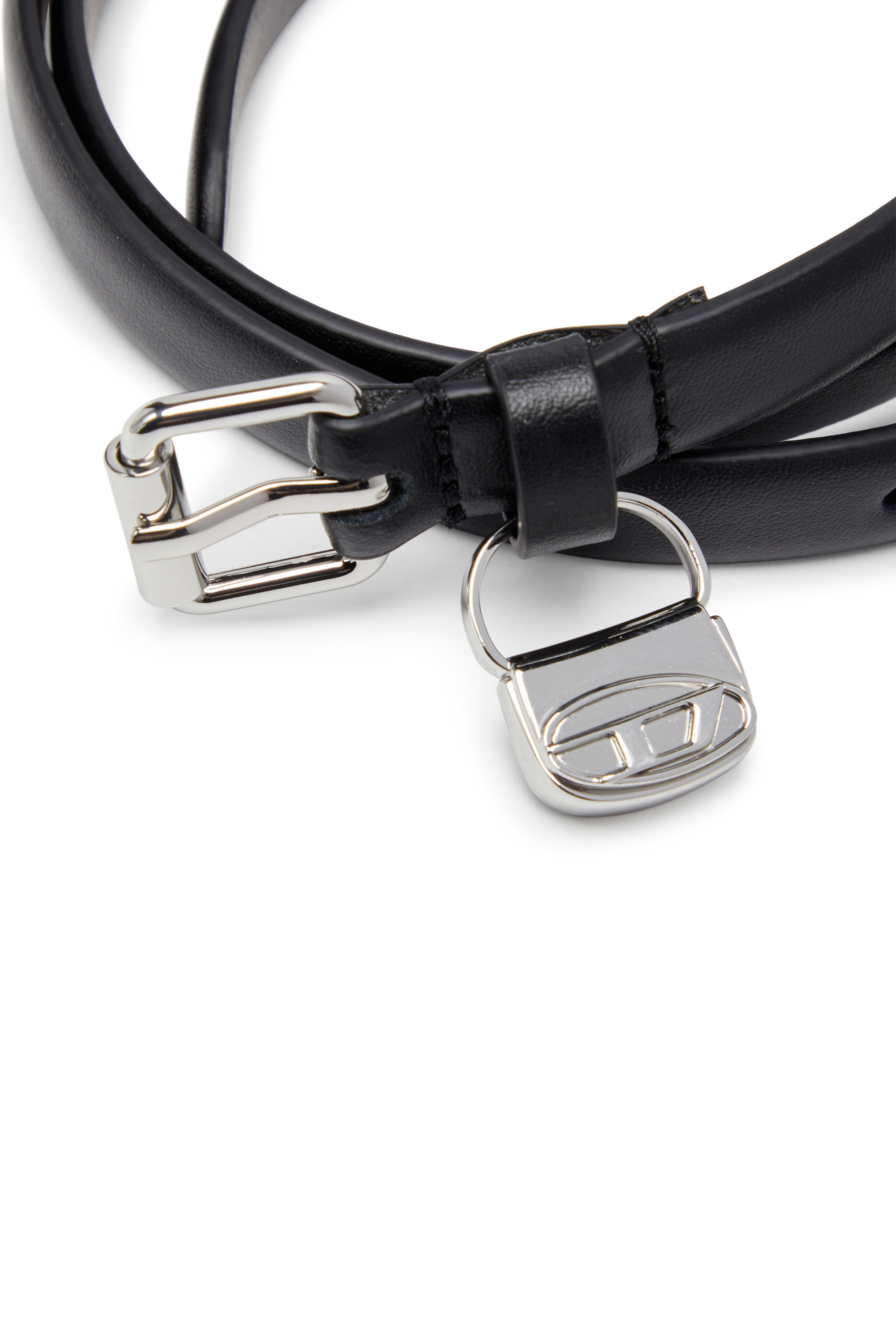 Diesel - B-CHARM HIP, Female's 1.4cm slim leather belt with 1DR bag charm in Black - 3
