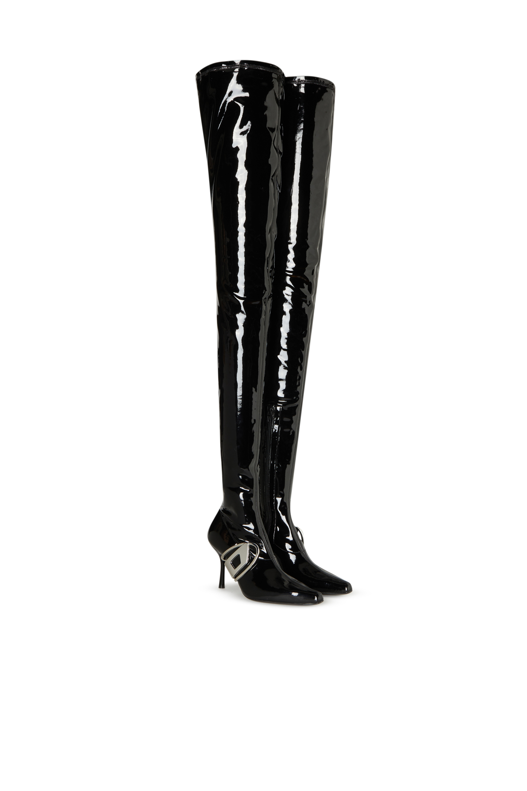 D-ECLIPSE TBT, Black Diesel - D-ECLIPSE TBT, Woman's D-Eclipse TBT - Patent thigh-high boots with oval plaque in Black - 2