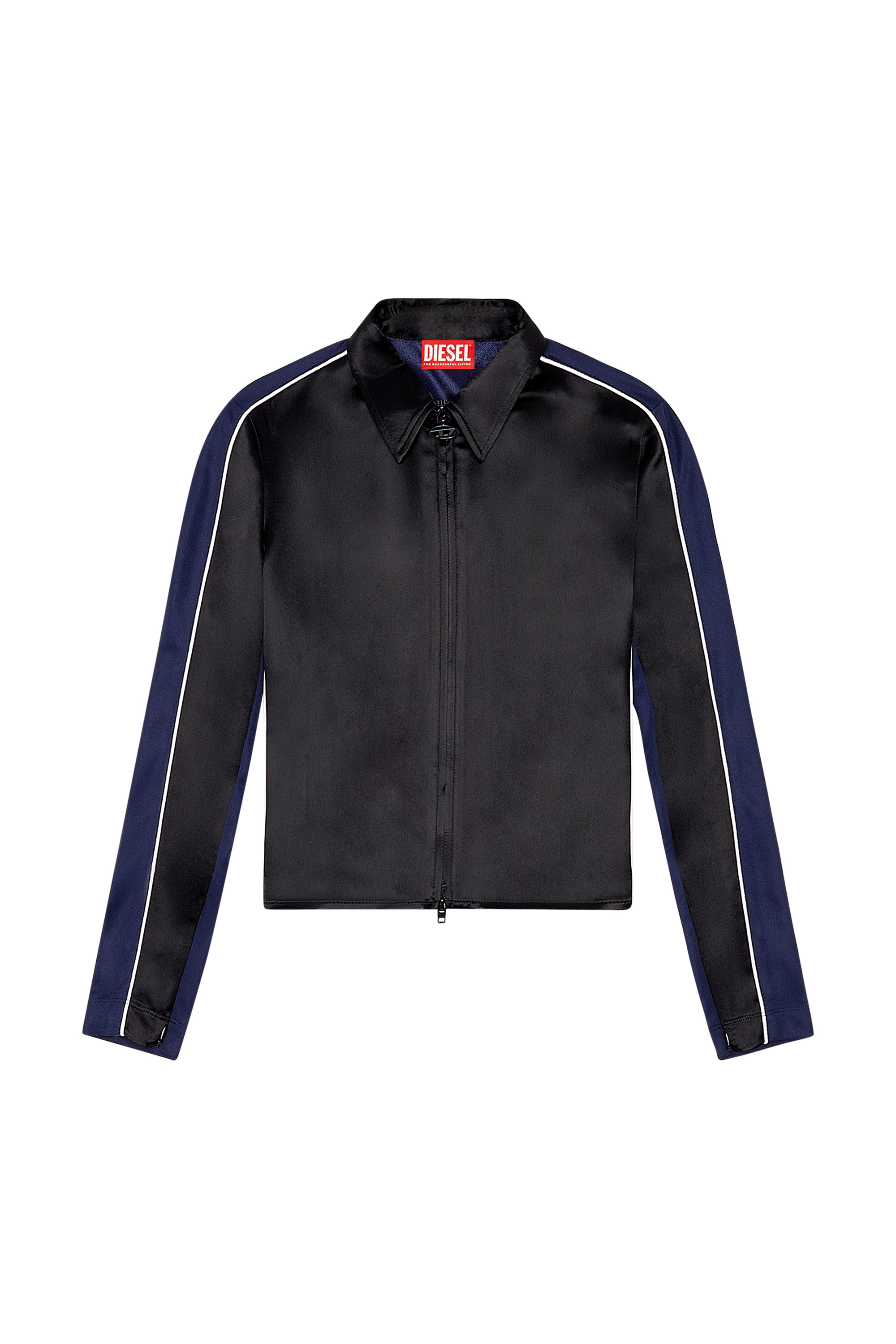 Diesel - C-LORY, Female's Shirt-jacket in satin and double knit in Black/Blue - 2