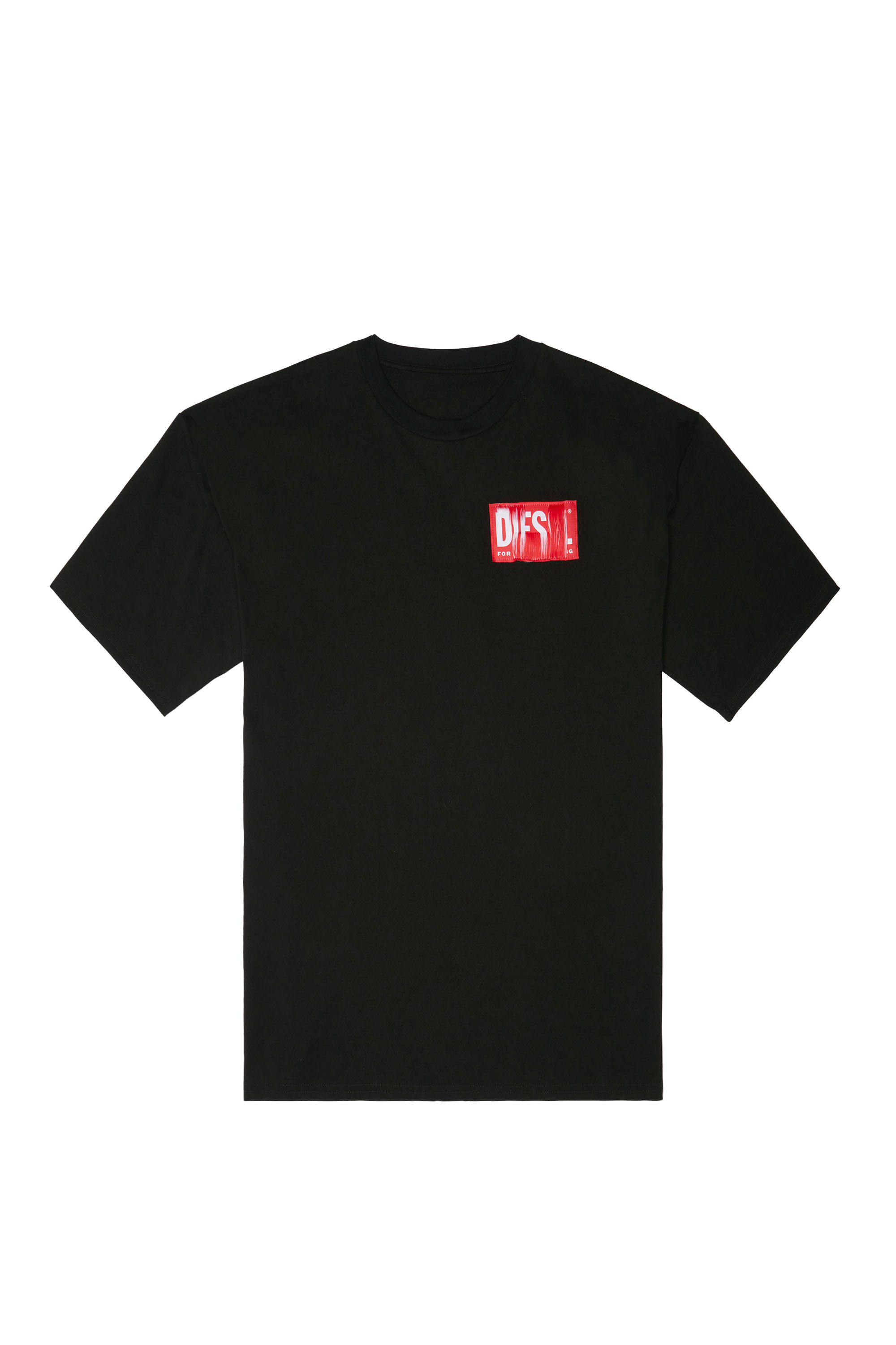 Diesel - T-NLABEL, Man's T-shirt with frayed logo patch in Black - 2