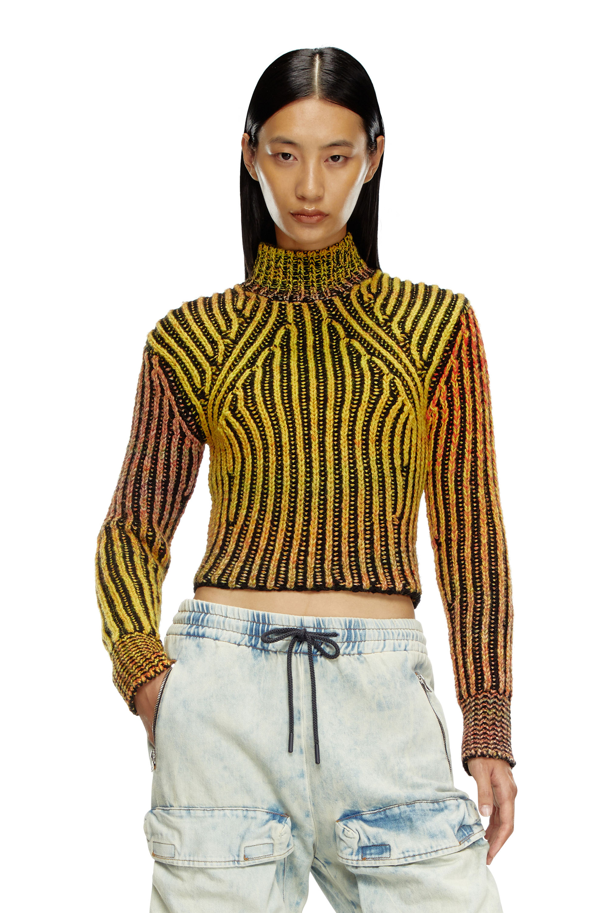 Women's Cropped turtleneck in dégradé knit | Orange | Diesel