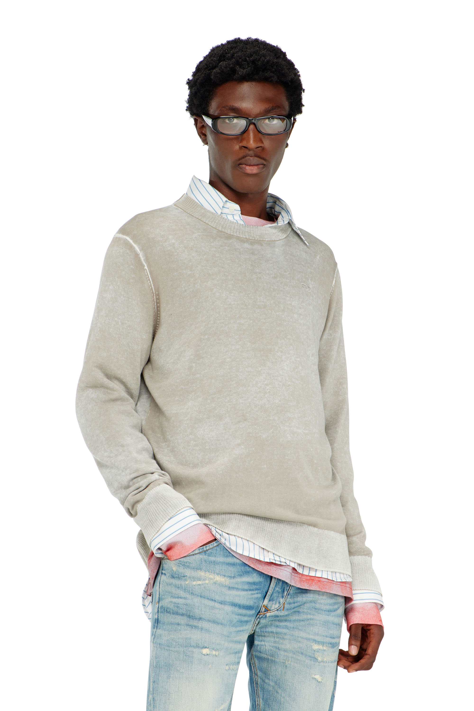 Diesel - K-LAURENT, Jersey con estampado inverso descolorido Hombre in Gris - 1
