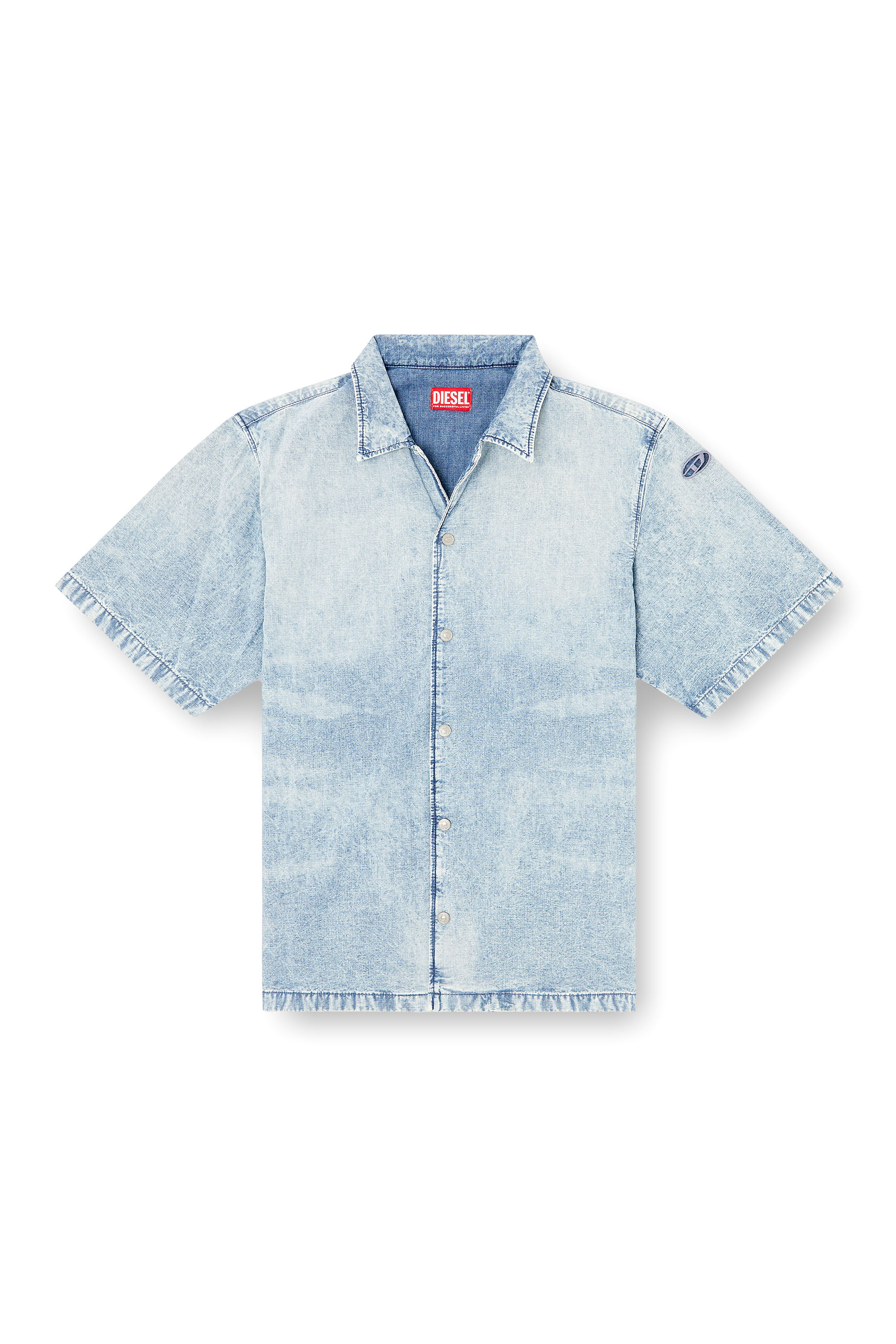 Diesel - D-NABIL-S4, Male's Bowling shirt in marbled denim in Light Blue - 2
