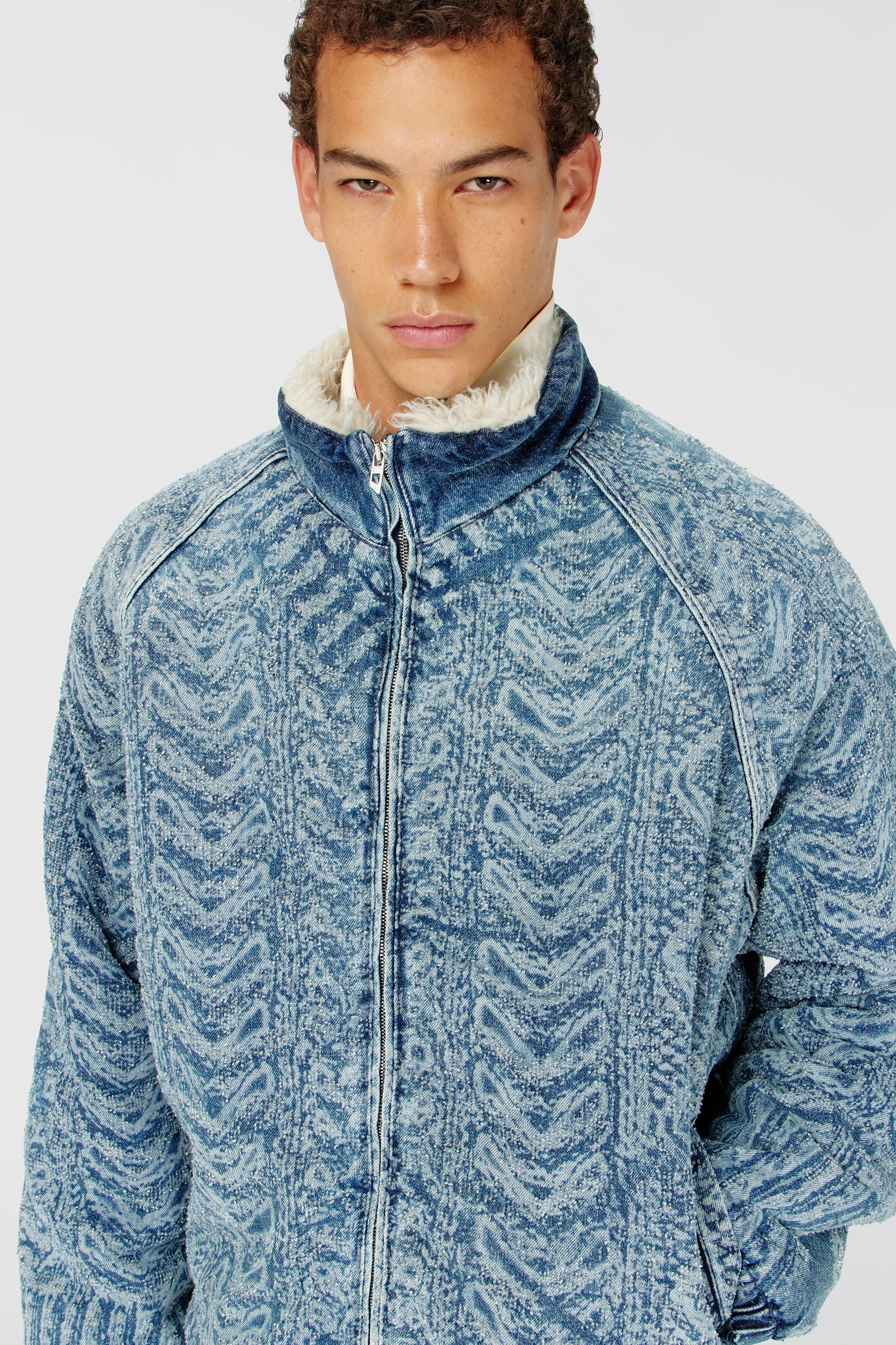 Diesel - D-KRAPS-S, Male's Jacket in cable-knit-effect denim in Medium Blue - 4