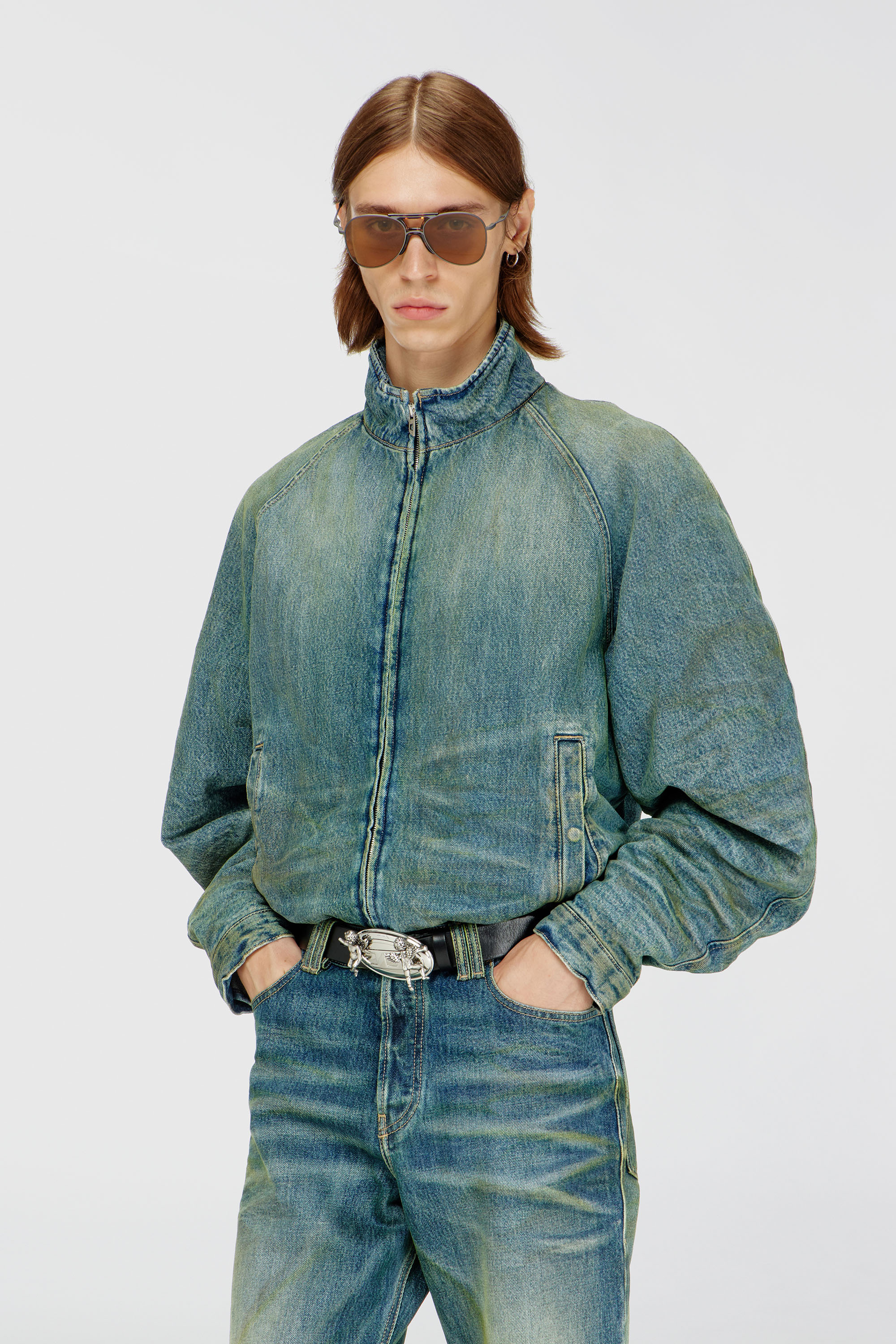 Diesel - D-BARUS-FSJ2, Male's Padded jacket in dirty-effect creased denim in null - 3
