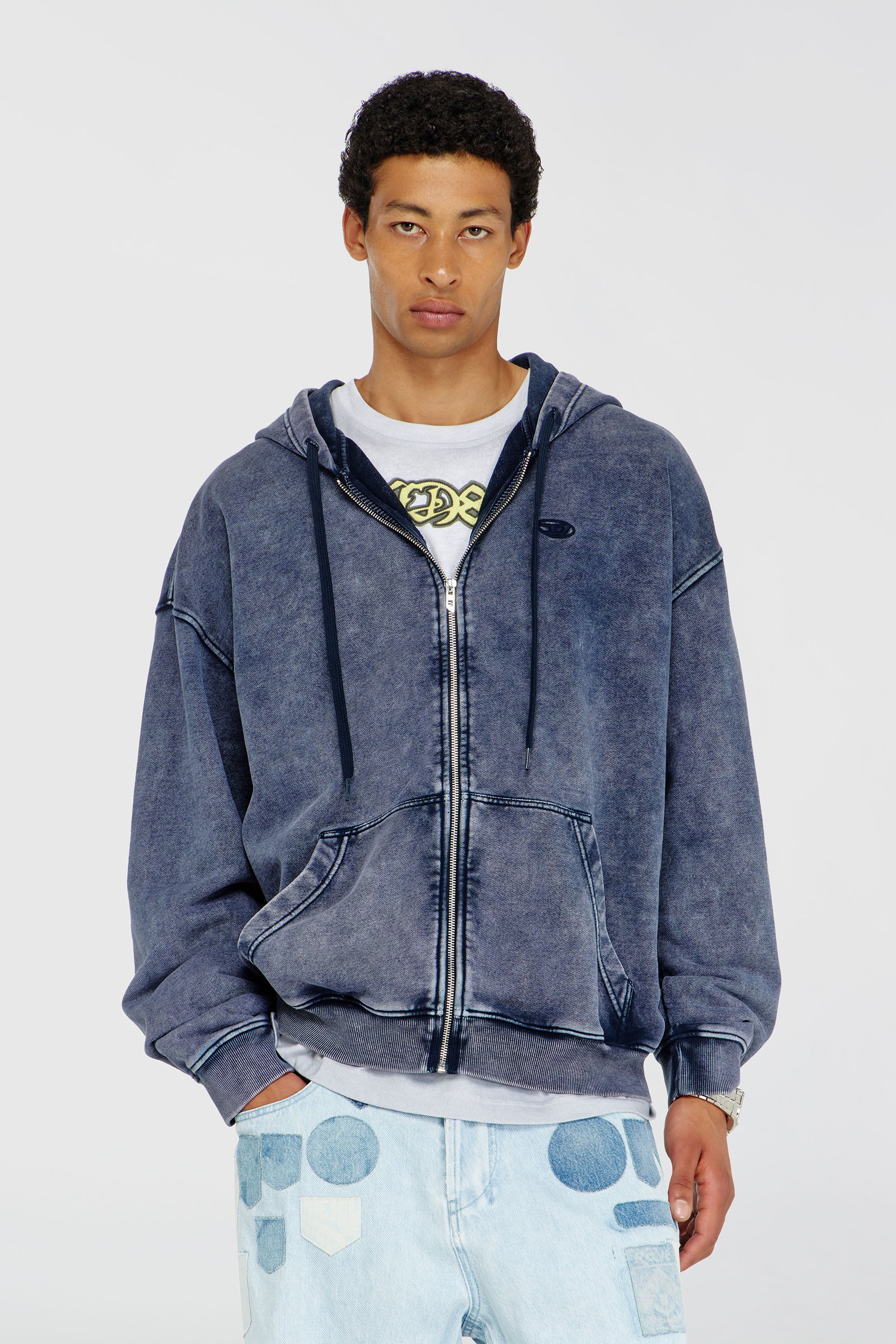 Diesel - S-BOXT-HOOD-ZIP-DEN, Sudadera con cremallera en felpa de algod&oacute;n tratado Hombre in Azul marino - 1