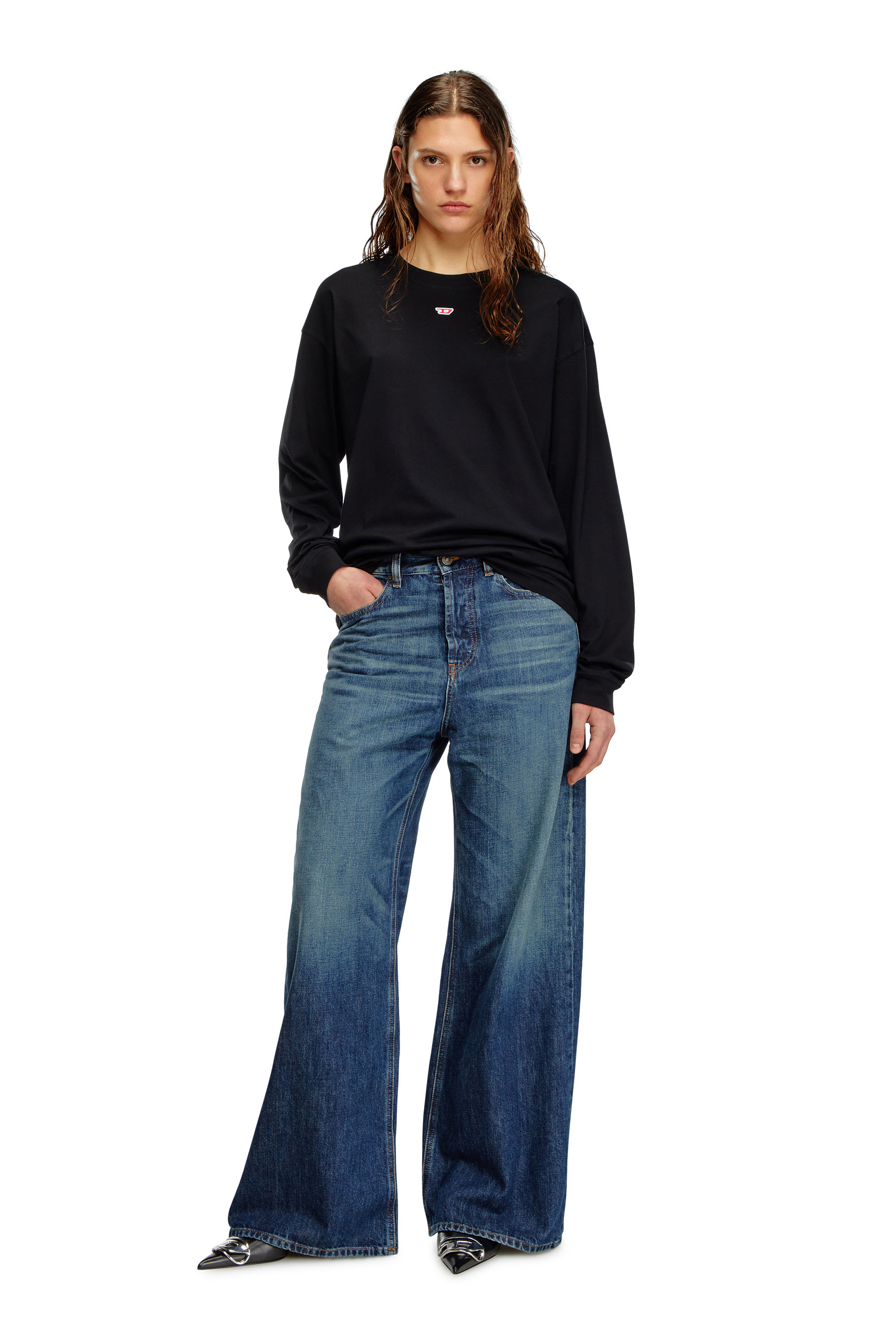 Diesel - T-BOXT-LS-D, Unisex's Longs-sleeve T-shirt with D patch in Black - 2