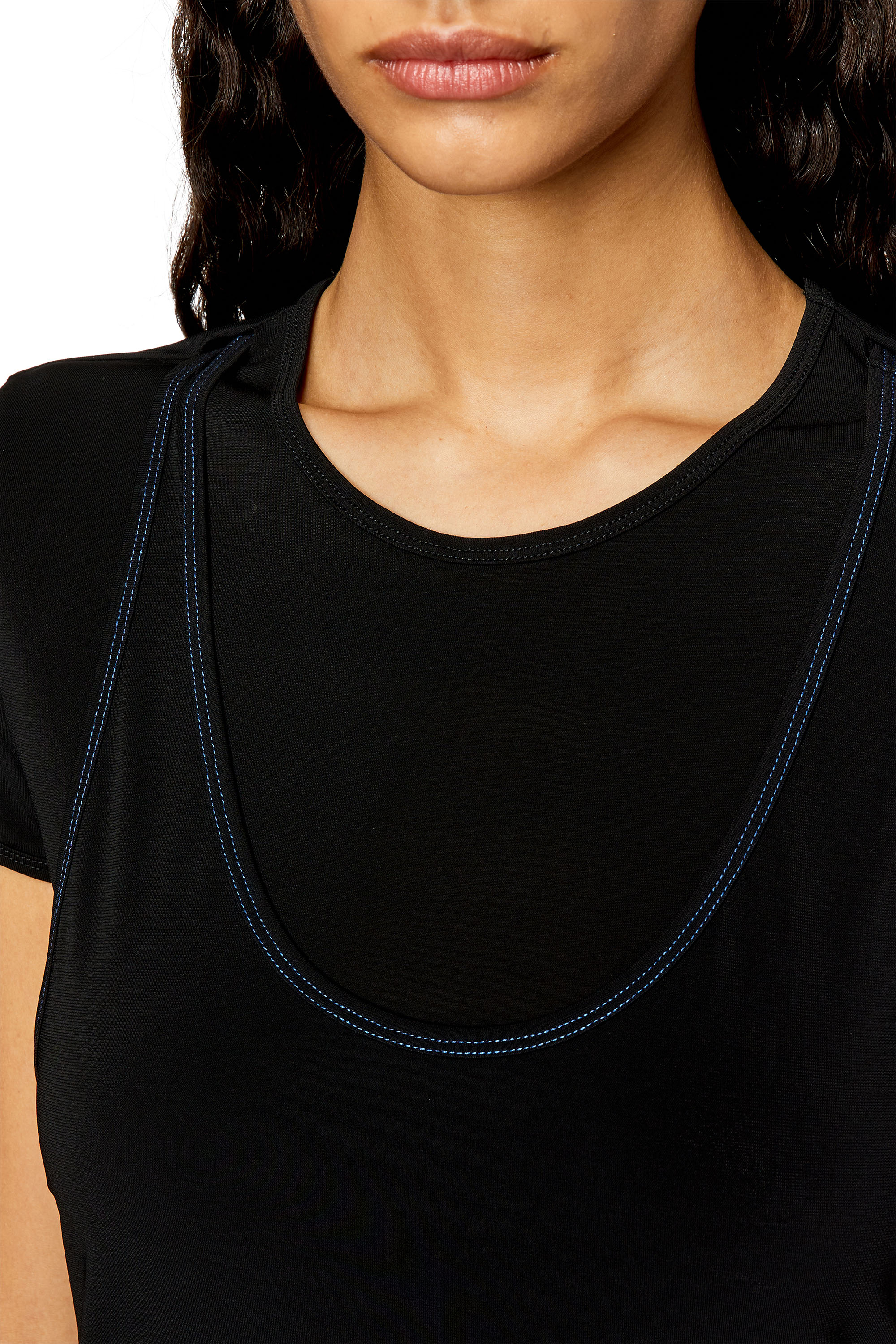 Diesel - T-OLAP, Woman's Layered top with cut-out back in Black - 4