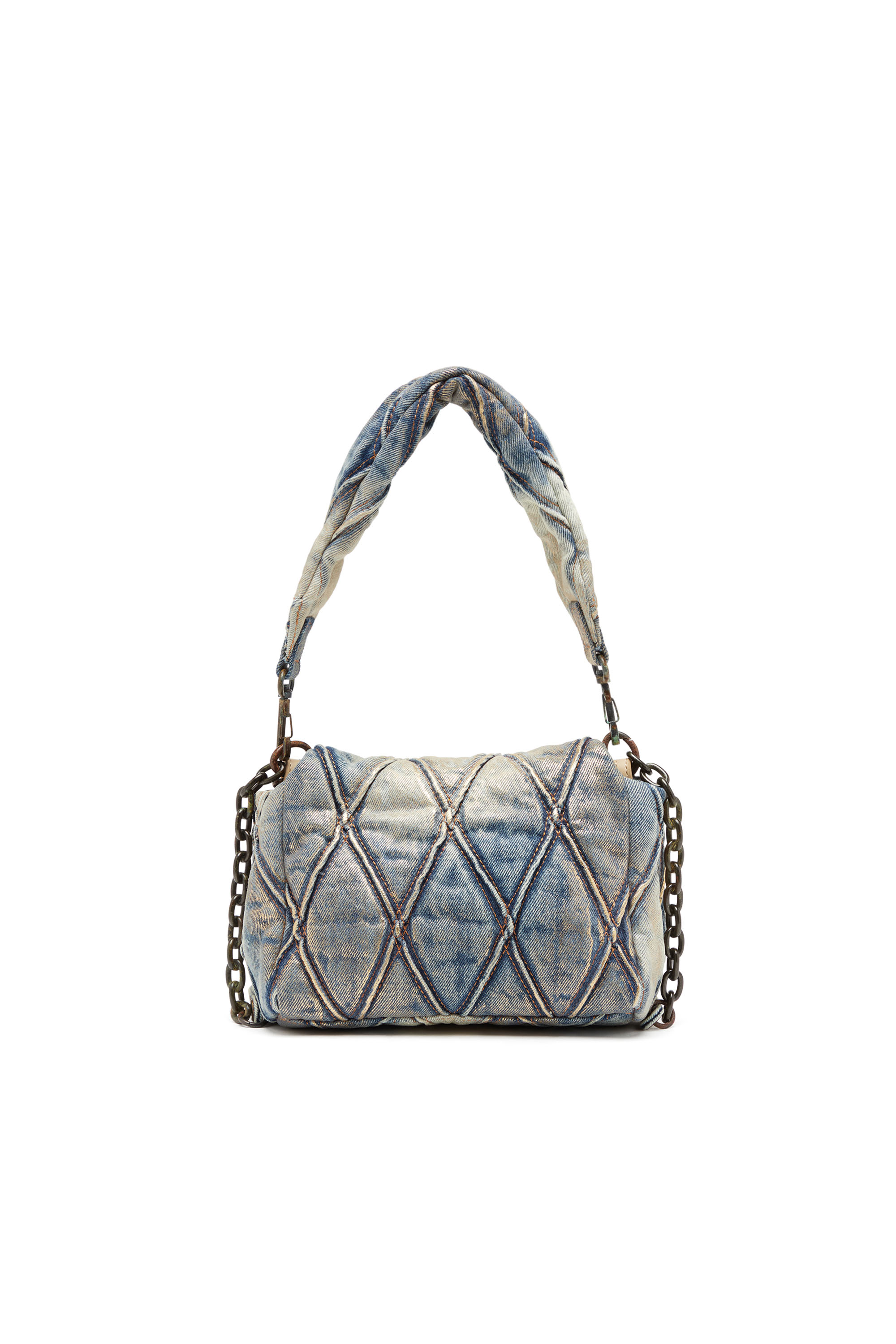 Women's Charm-D Shoulder S bag in metallic quilted Denim | Diesel