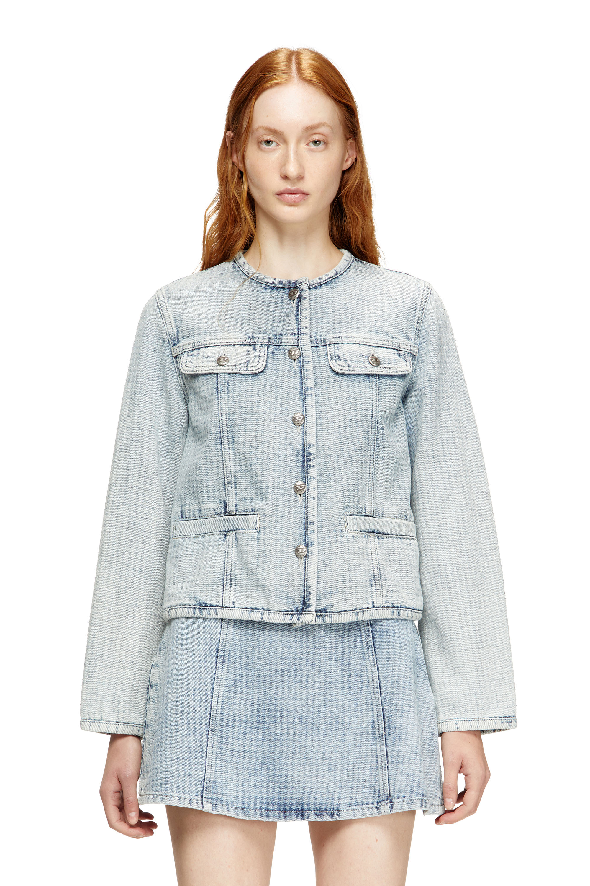Diesel - DE-GRAFY-S, Chaqueta de denim gráfico con cristales Mujer in Azul marino - 3
