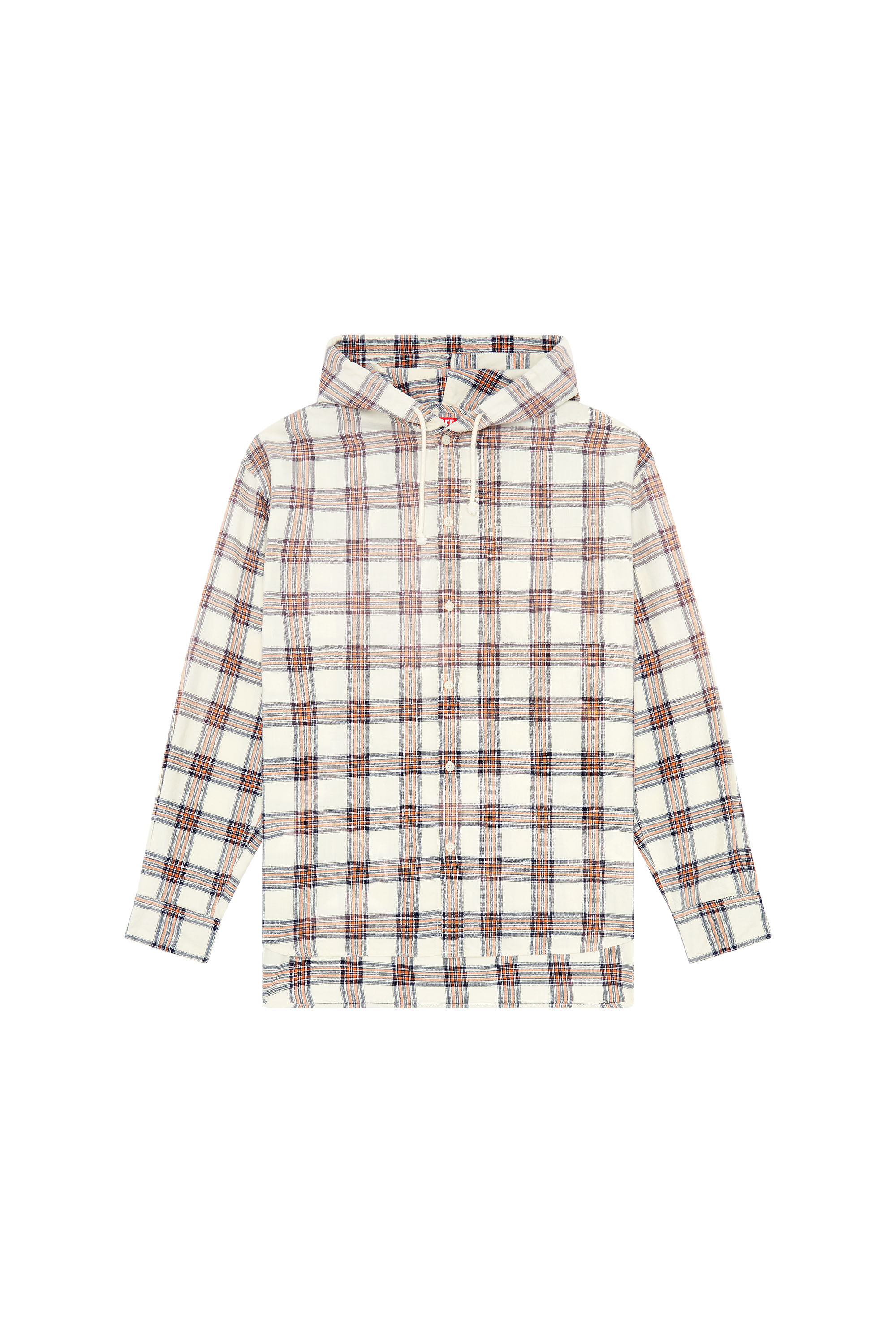 Diesel - S-DEWNY-HOOD, Man's Hooded overshirt in check cotton flannel in Orange/White - 2
