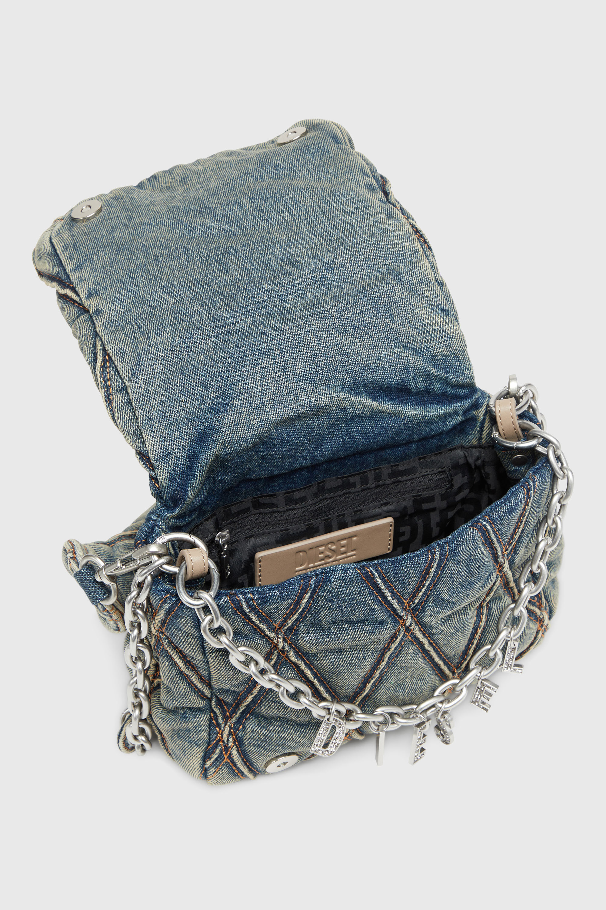 Diesel - CHARM-D SHOULDER S, Charm-D-Bolso de hombro peque&ntilde;o de denim acolchado Mujer in Azul marino - 6