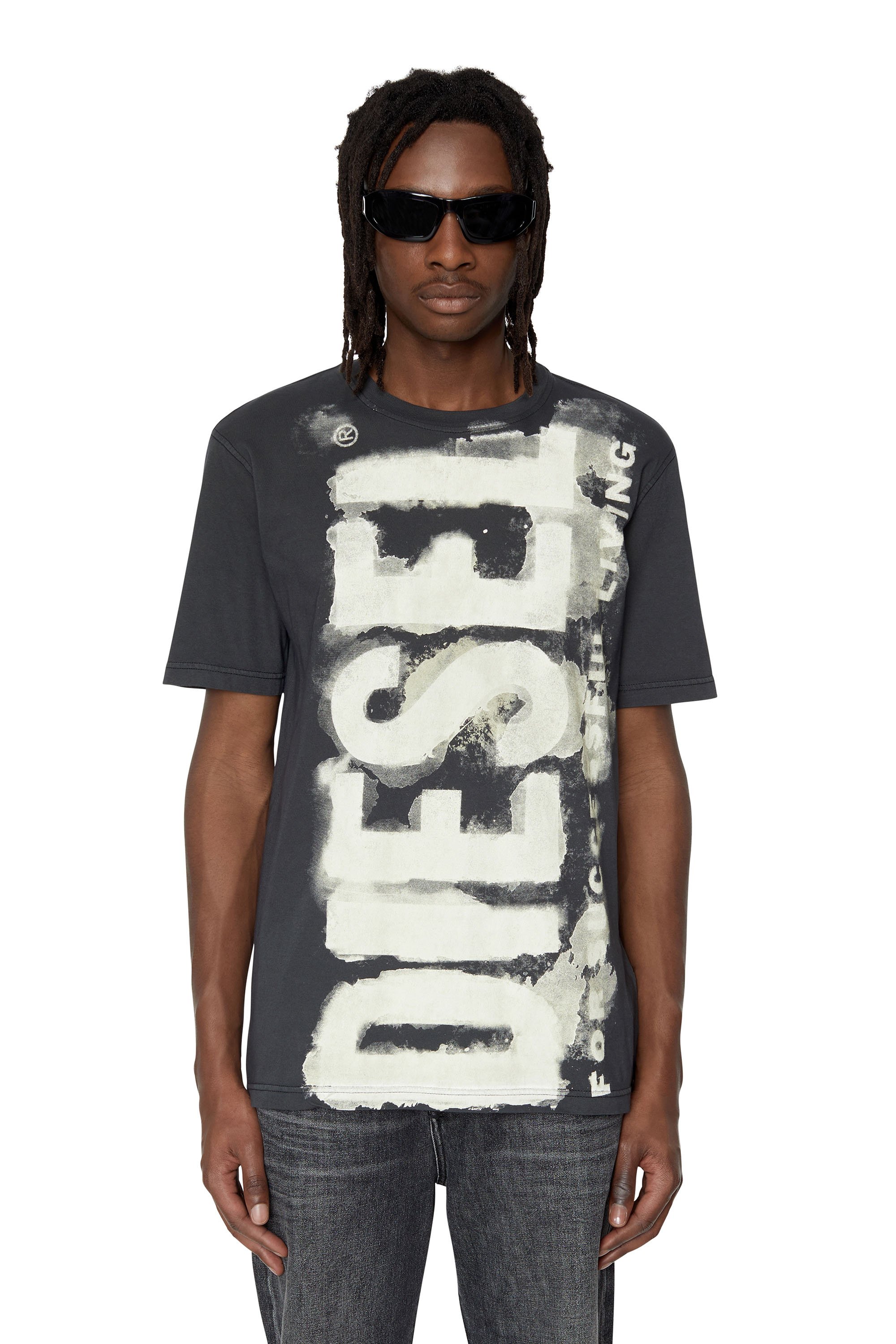 Diesel - T-JUST-E16, Man's T-shirt with bleeding logo print in Dark grey - 3
