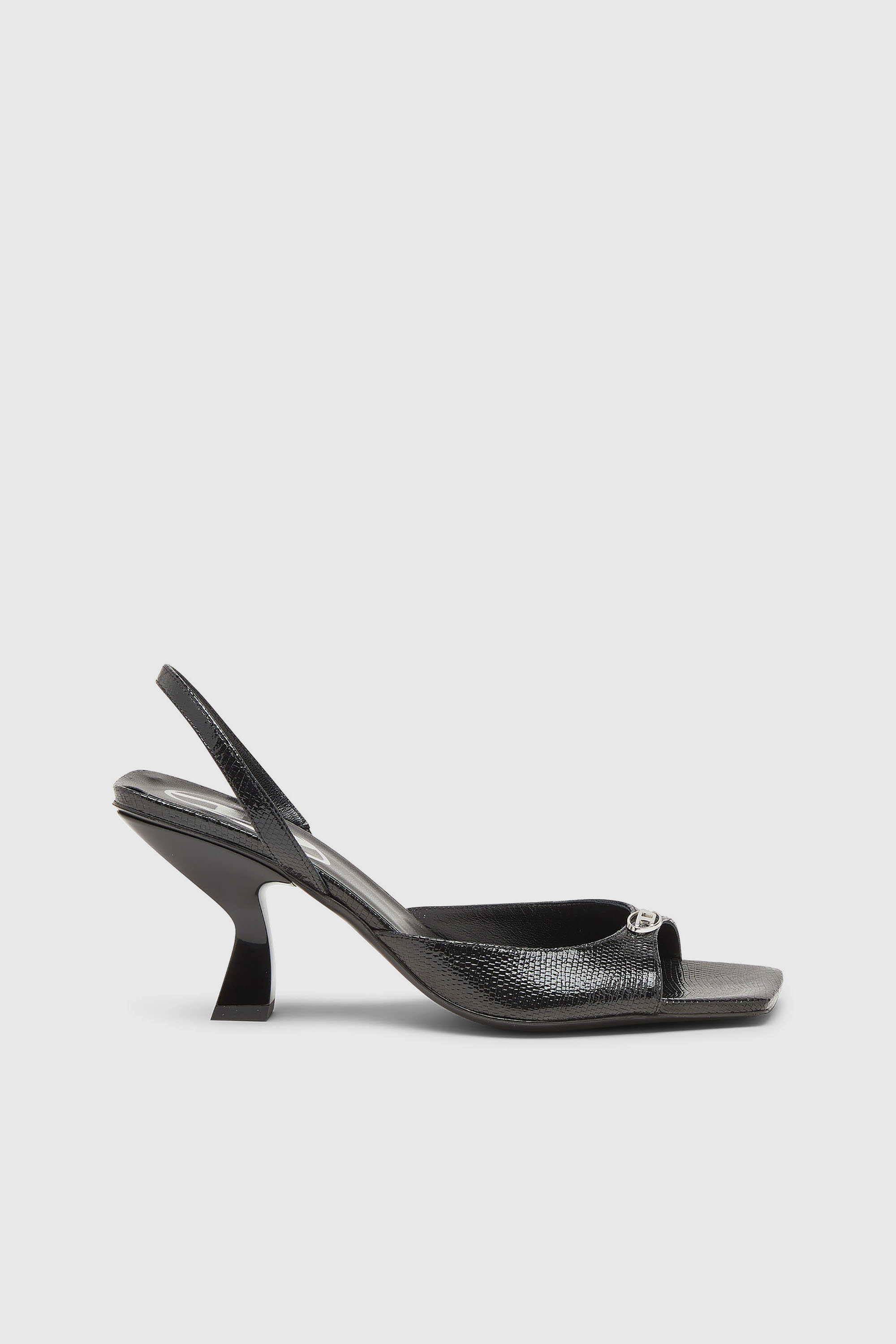Diesel - D-AMBER 75 SANDAL, D-Amber-Sandalias slingback de piel con efecto lagarto Mujer in Negro - 1