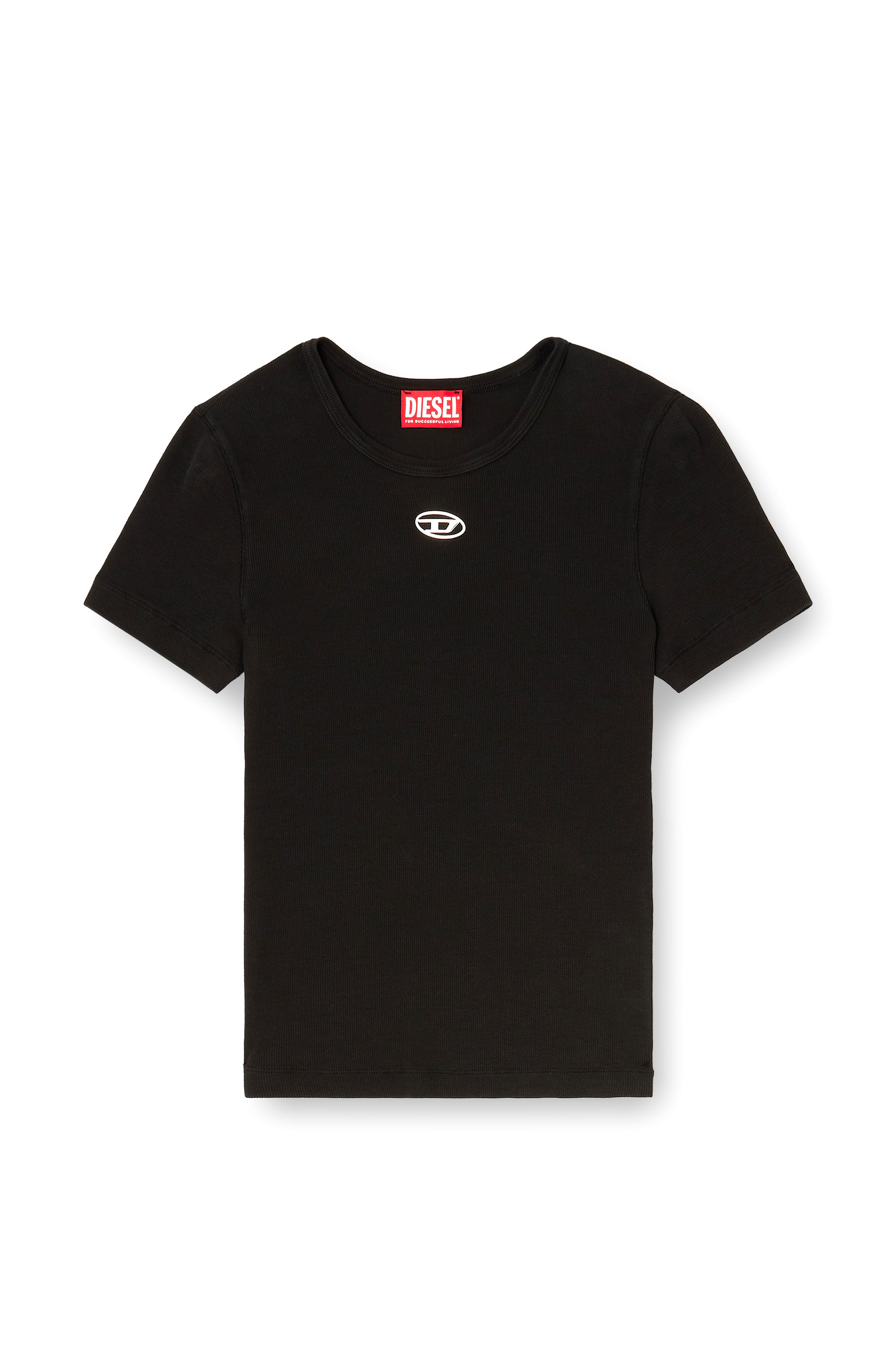 Diesel - T-ELE-LONG-OD, Female's Slim ribbed T-shirt with metallic Oval D in Black - 4