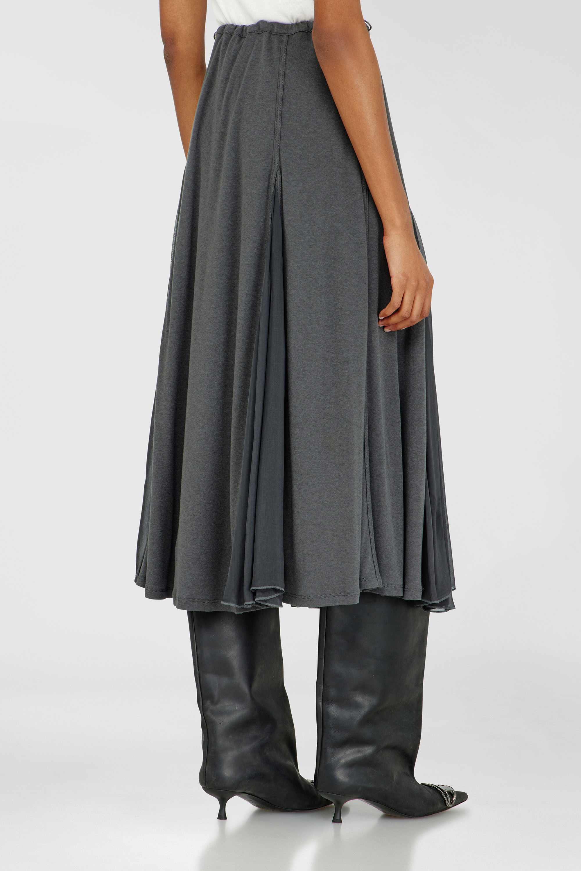 Diesel - O-LONGREI, Female's Midi skirt in ribbed jersey and chiffon in Grey - 4