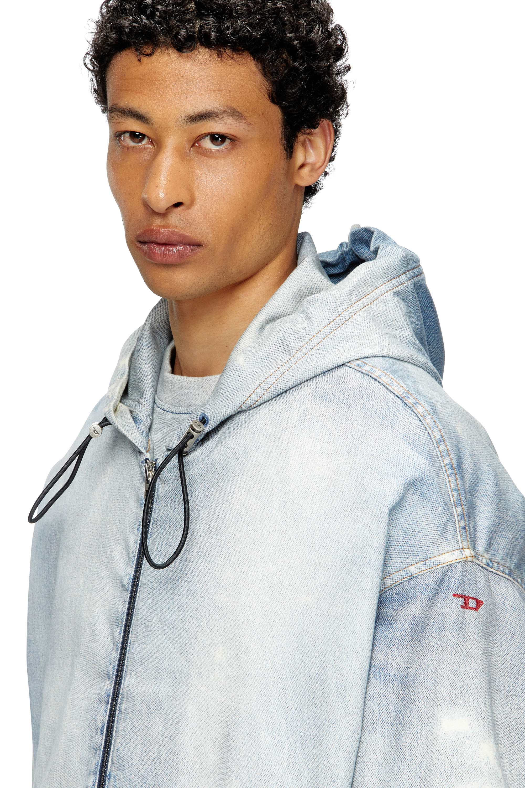 Diesel - D-WYNNY JOGG, Male's Hooded jacket in printed bleach-effect JoggJeans in Light Blue - 4