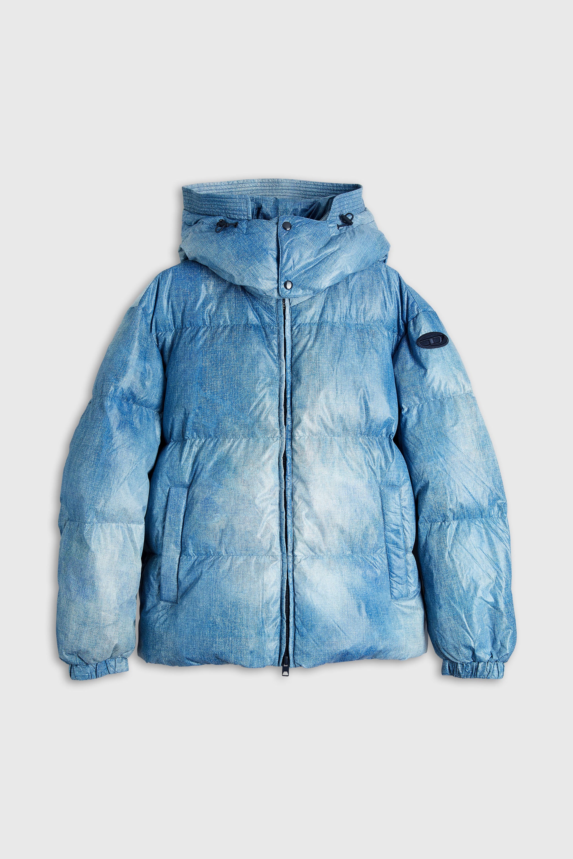 Diesel - W-ROLLY-WRD-BFBN, Male's Hooded down jacket with denim-effect print in Light Blue - 2