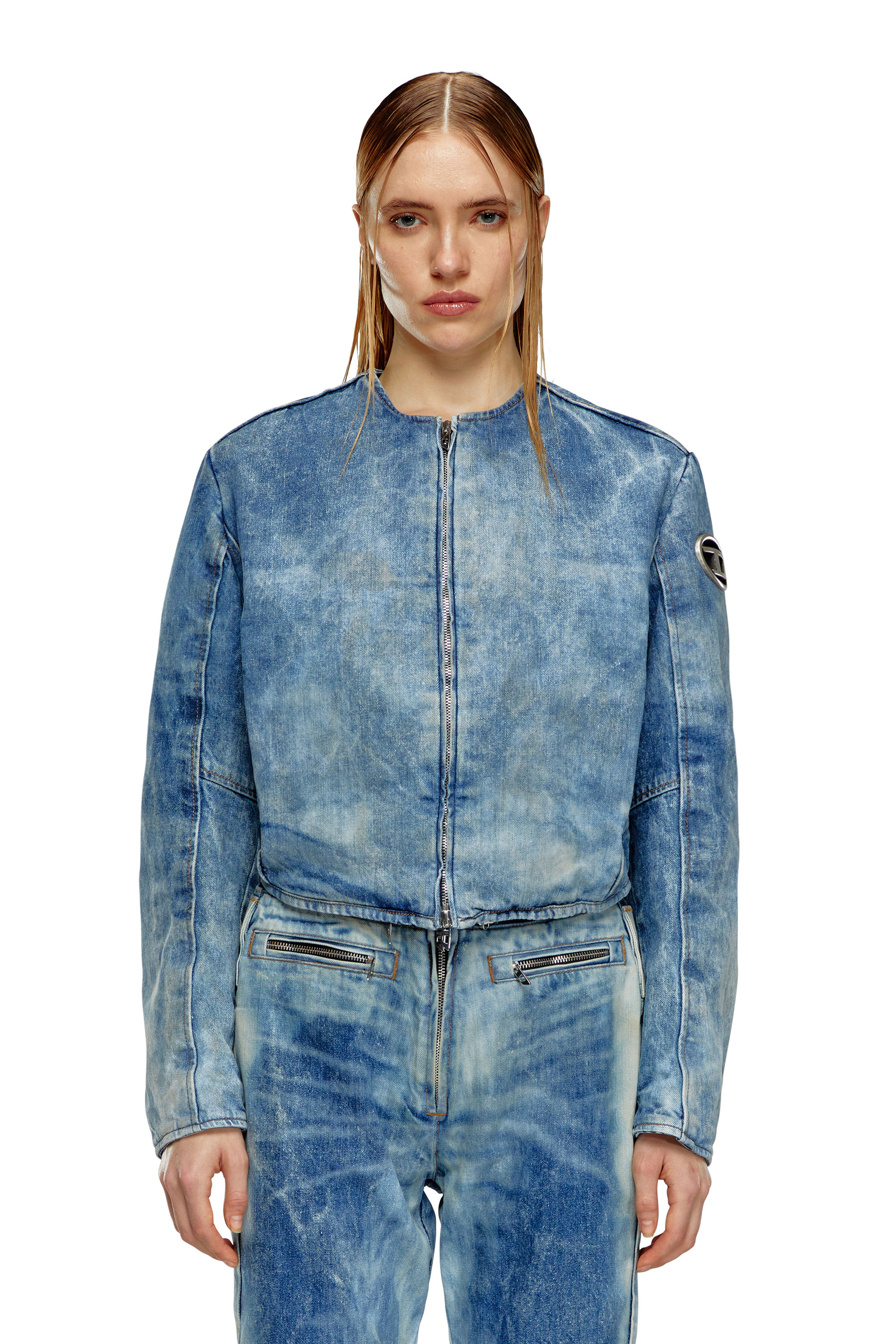 Diesel - DE-CALUR-FSE, Female's Denim jacket with biker zip details in Medium Blue - 6