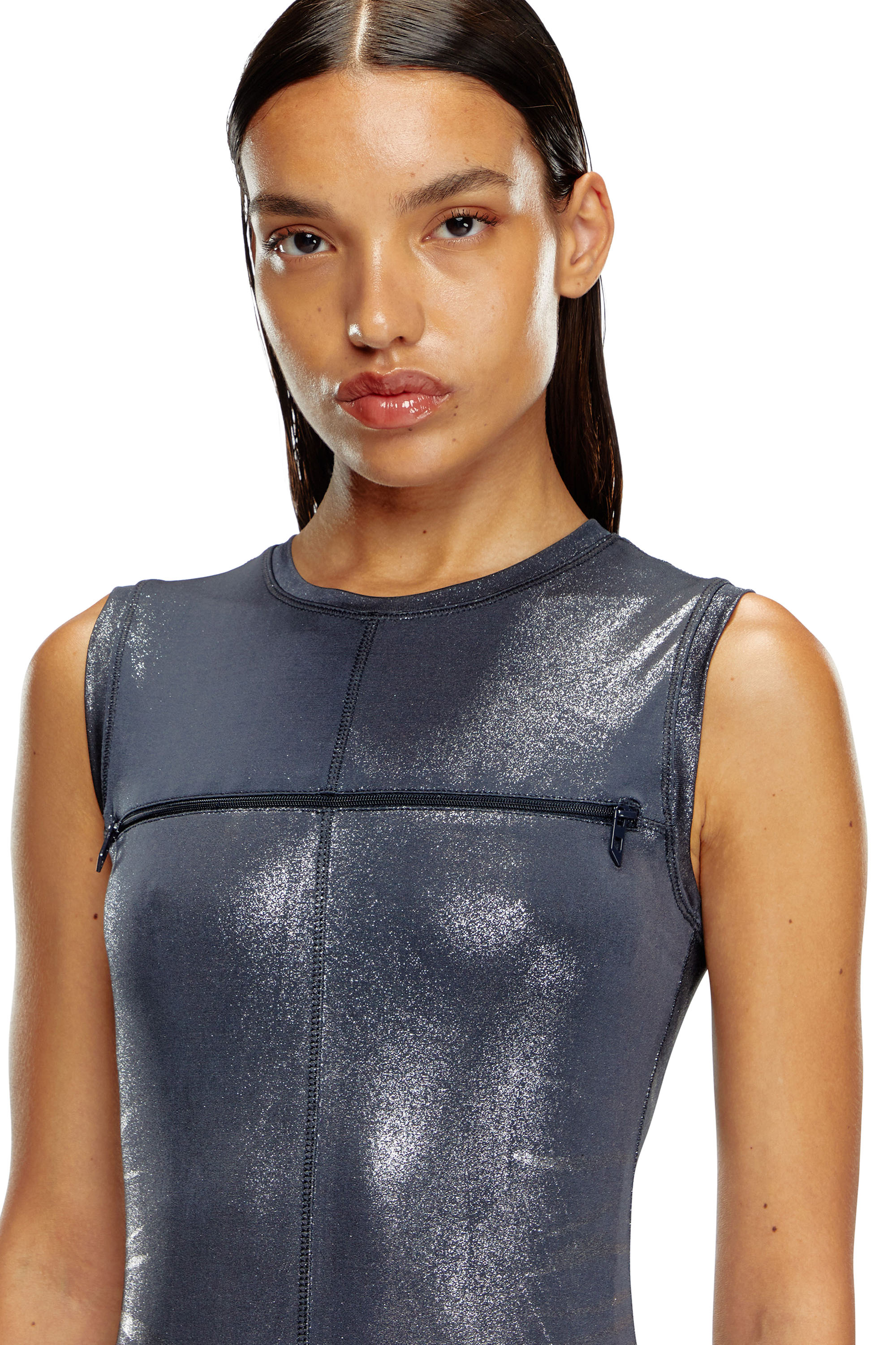 Diesel - D-VETY, Robe longue métallisée avec zip Femme in Bleu - 4