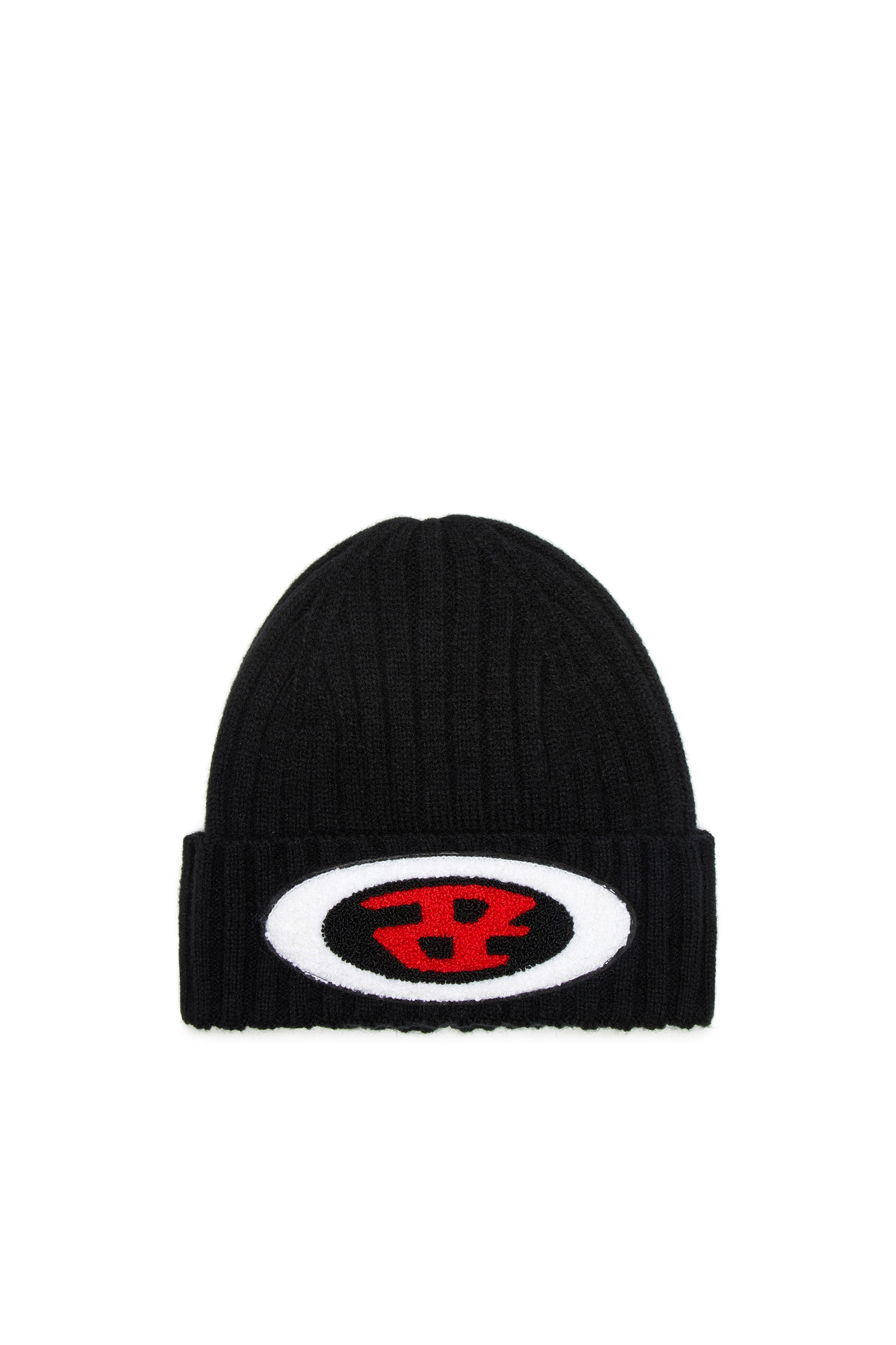 DIESELブラック ニット帽 ロゴ付き K-CODER-FULLY B: Ribbed beanie with D embroidery | Diesel