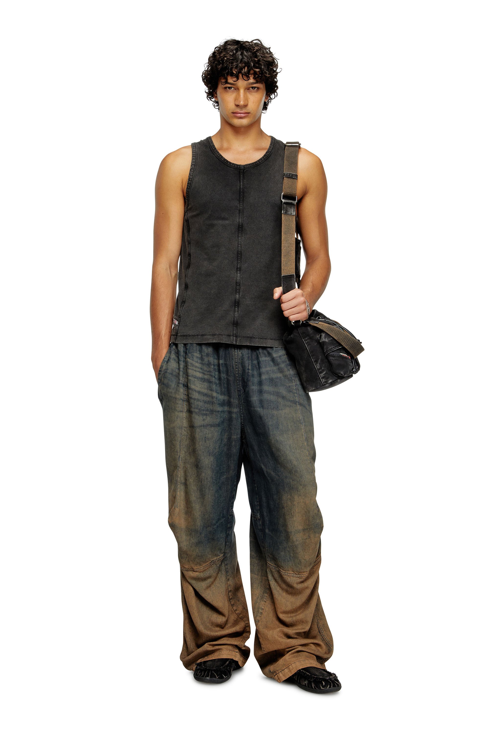 Diesel - T-MELY-SL, Male's Tank top in denim-look jersey in Black - 1