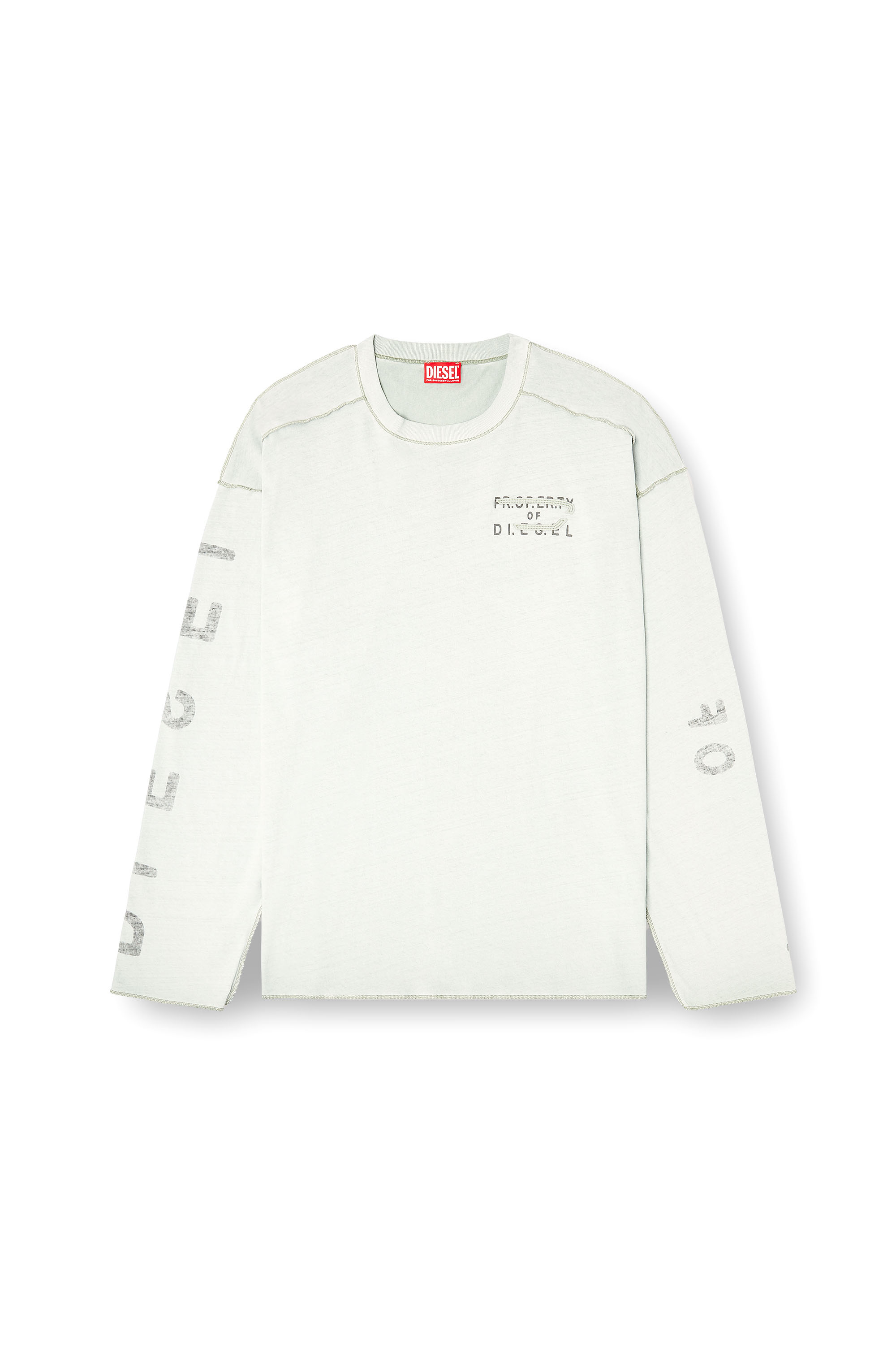 Diesel - T-LOOK-LS, Man's Relaxed long-sleeve T-shirt with printed sleeves in Light Grey - 3