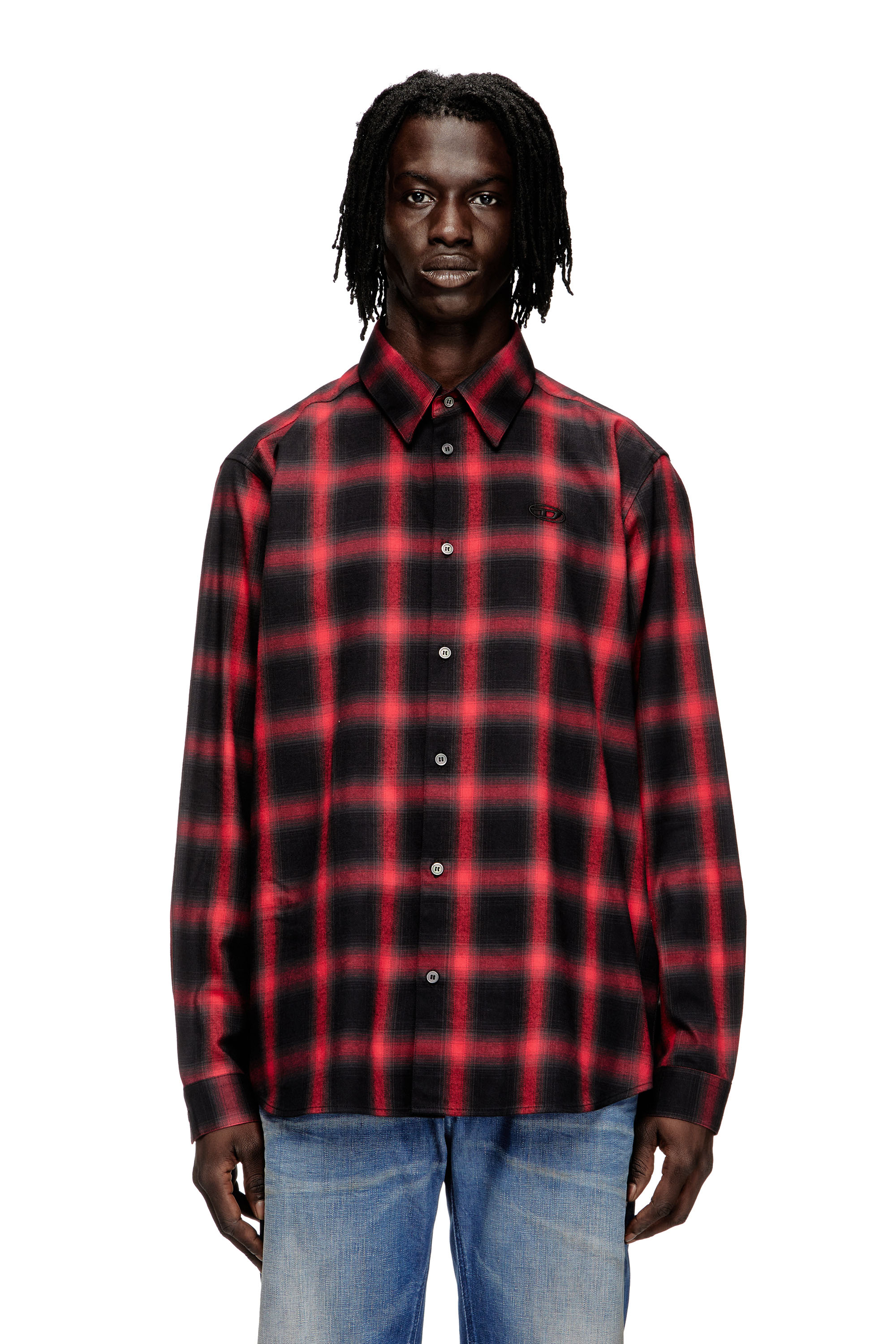 Diesel - S-SIMPLY-CHECK-HGBT, Male's Cotton shirt with embroidered logo in Black/Red - 1