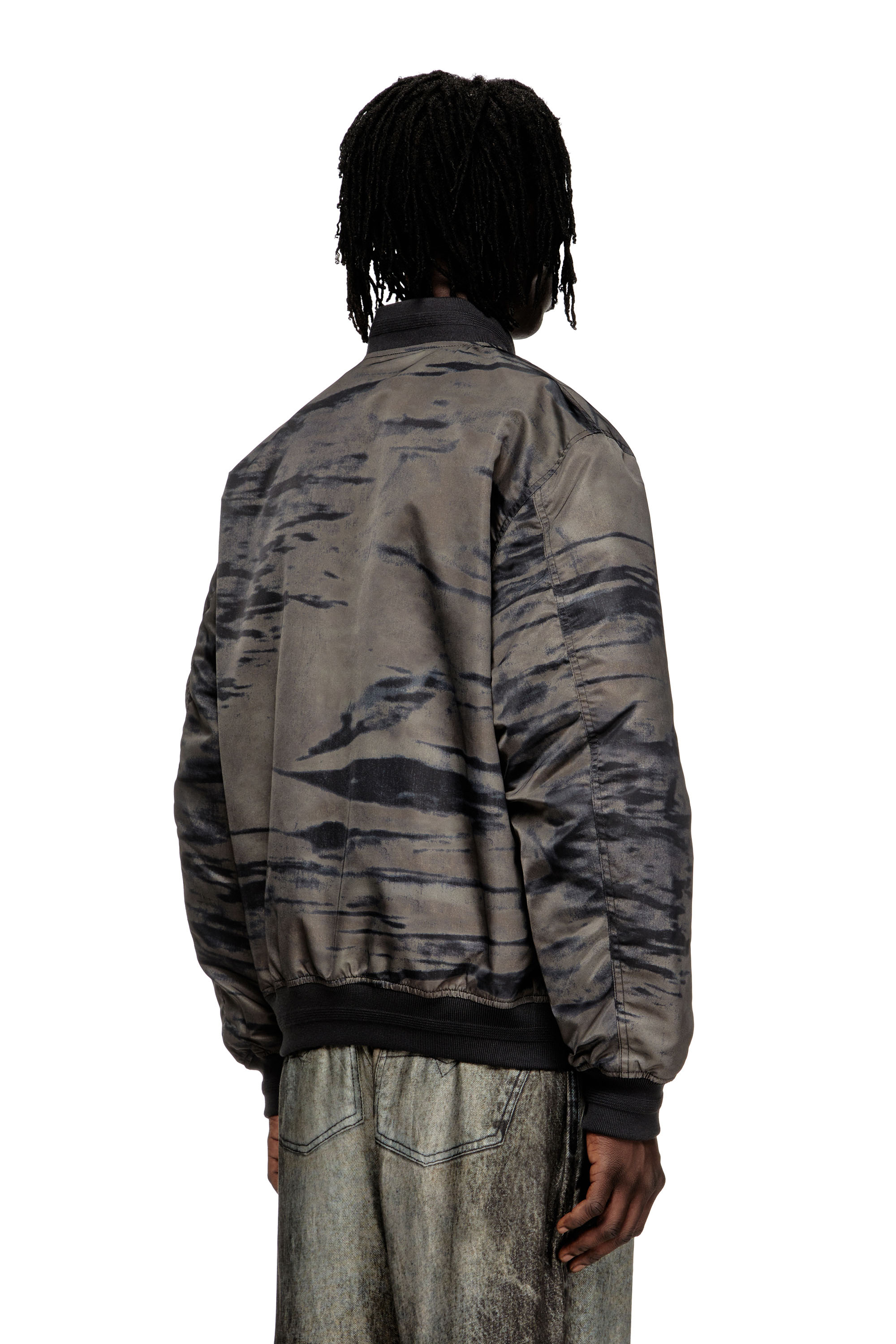 Diesel - J-KEPES-DLBZ, Male's Padded bomber jacket in printed satin in Black/Grey - 3