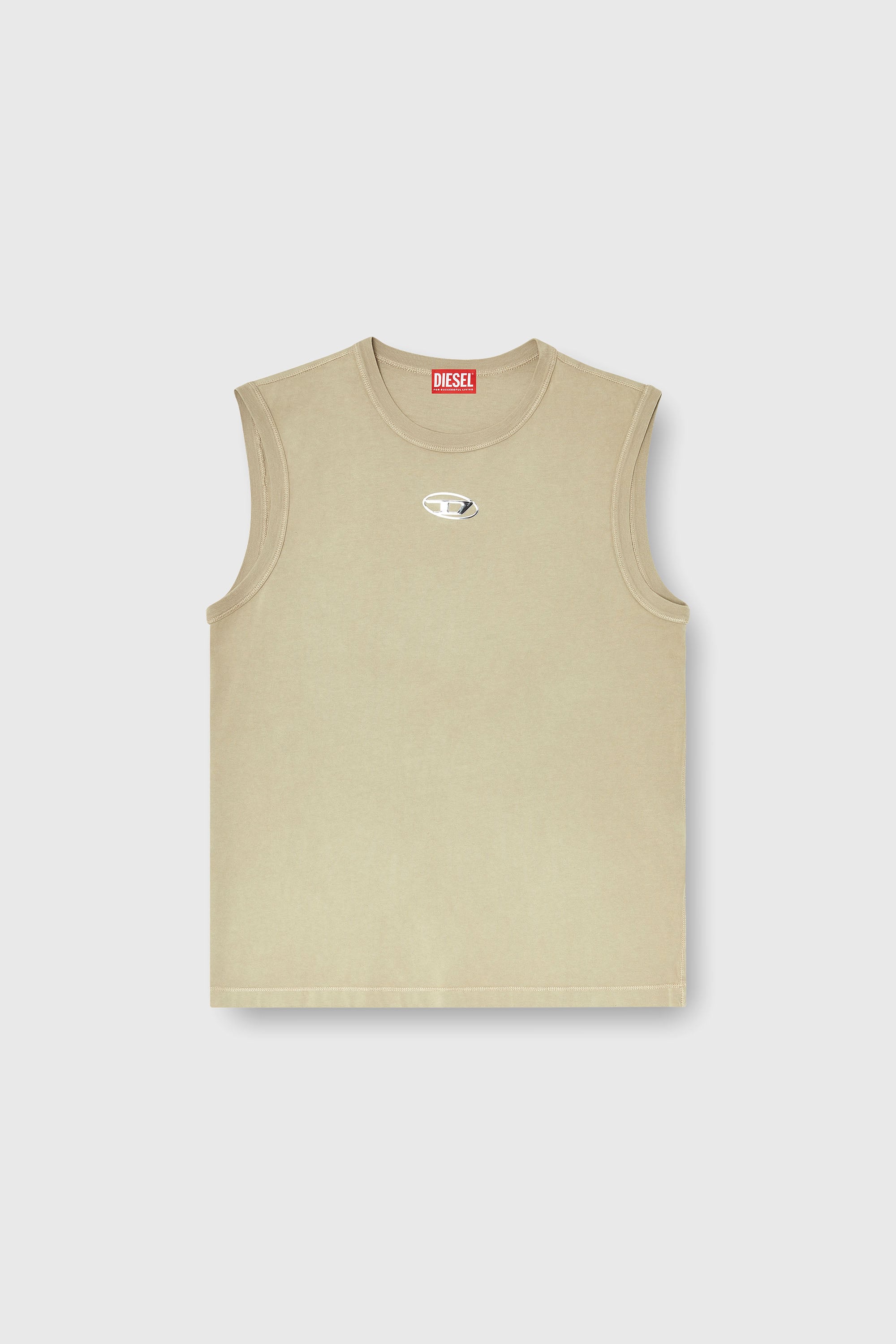 Diesel - T-BISCO-IOD, Man's Cotton tank top with metallic Oval D in Beige - 2