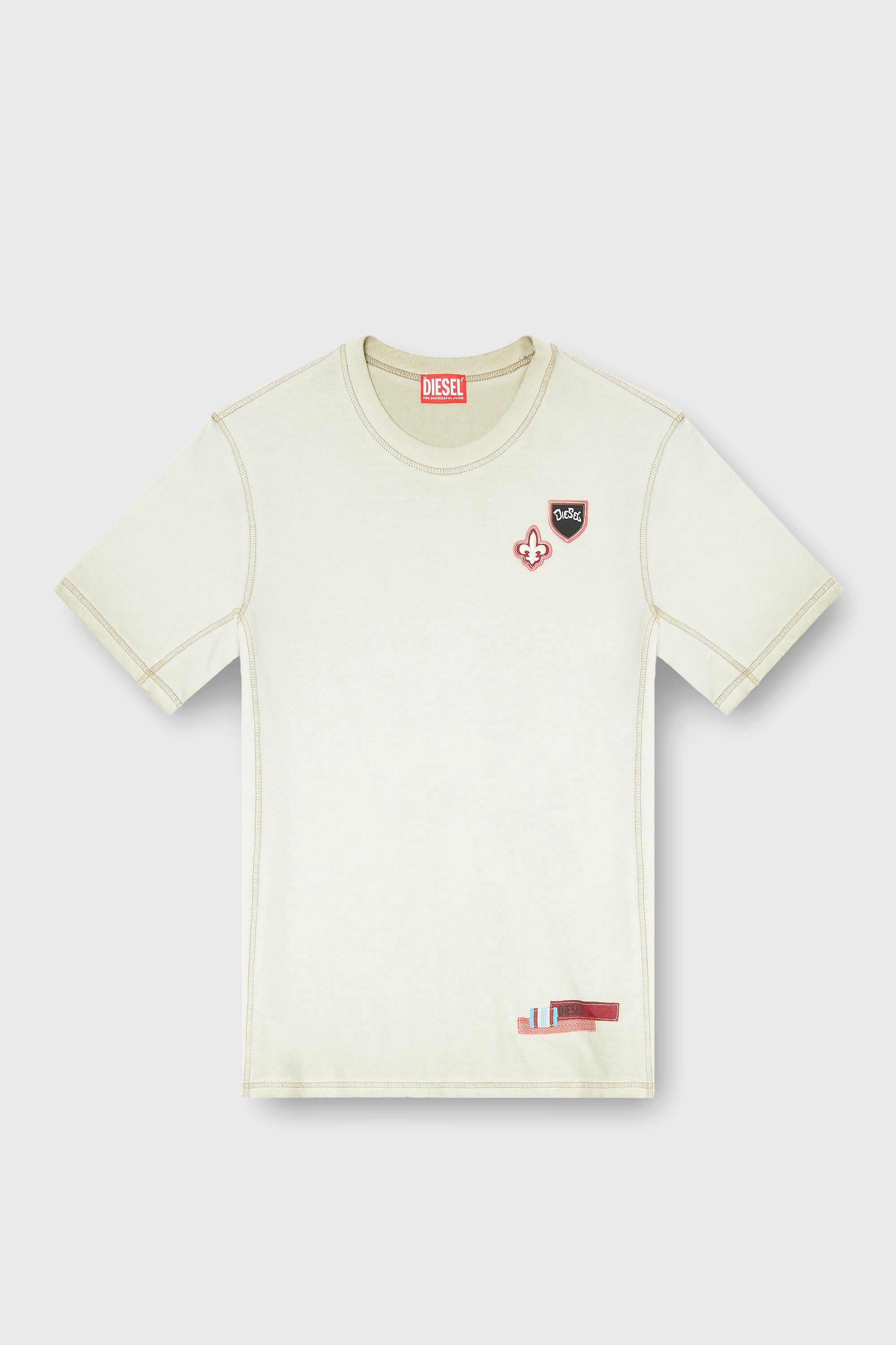 Diesel - T-BOWIE, Man's T-shirt with patches and microwaffle sides in Beige - 2