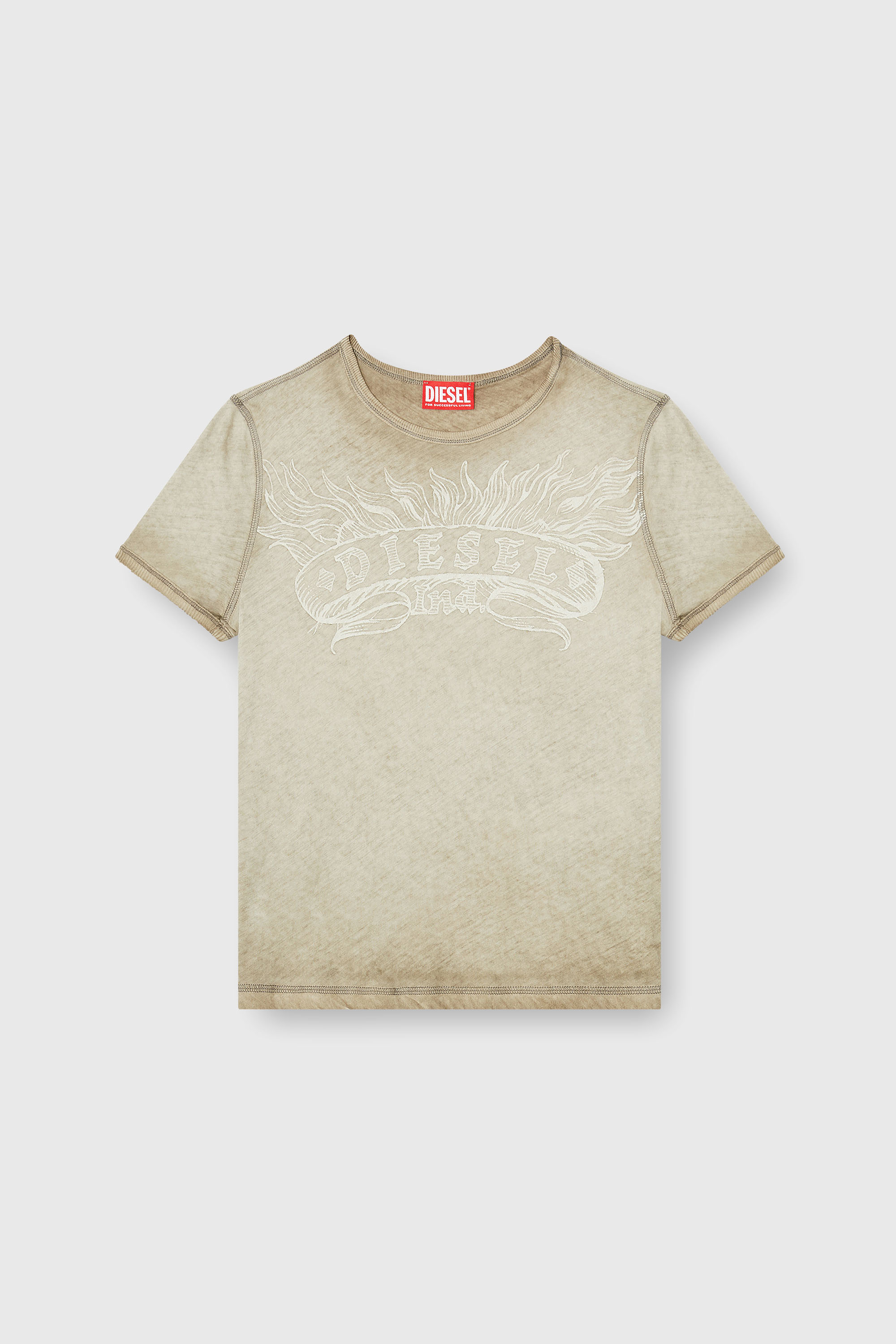 Diesel - T-UNCUTIES-LONG-AA2, Camiseta slim con logo tonal estampado Mujer in Beige - 2