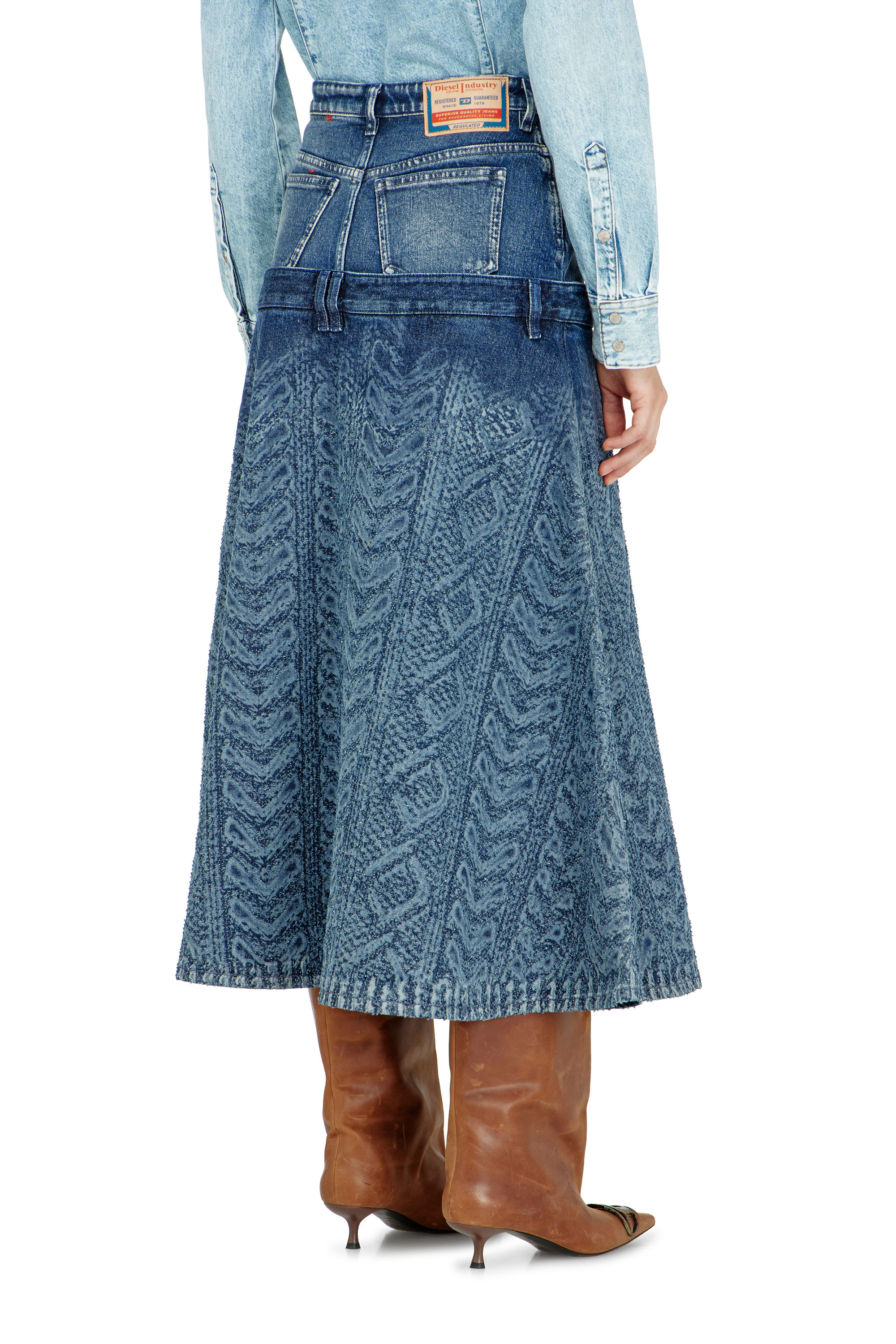 Diesel - DE-VORYA-S1, Female's Midi skirt in cable-knit-effect denim in Dark Blue - 4