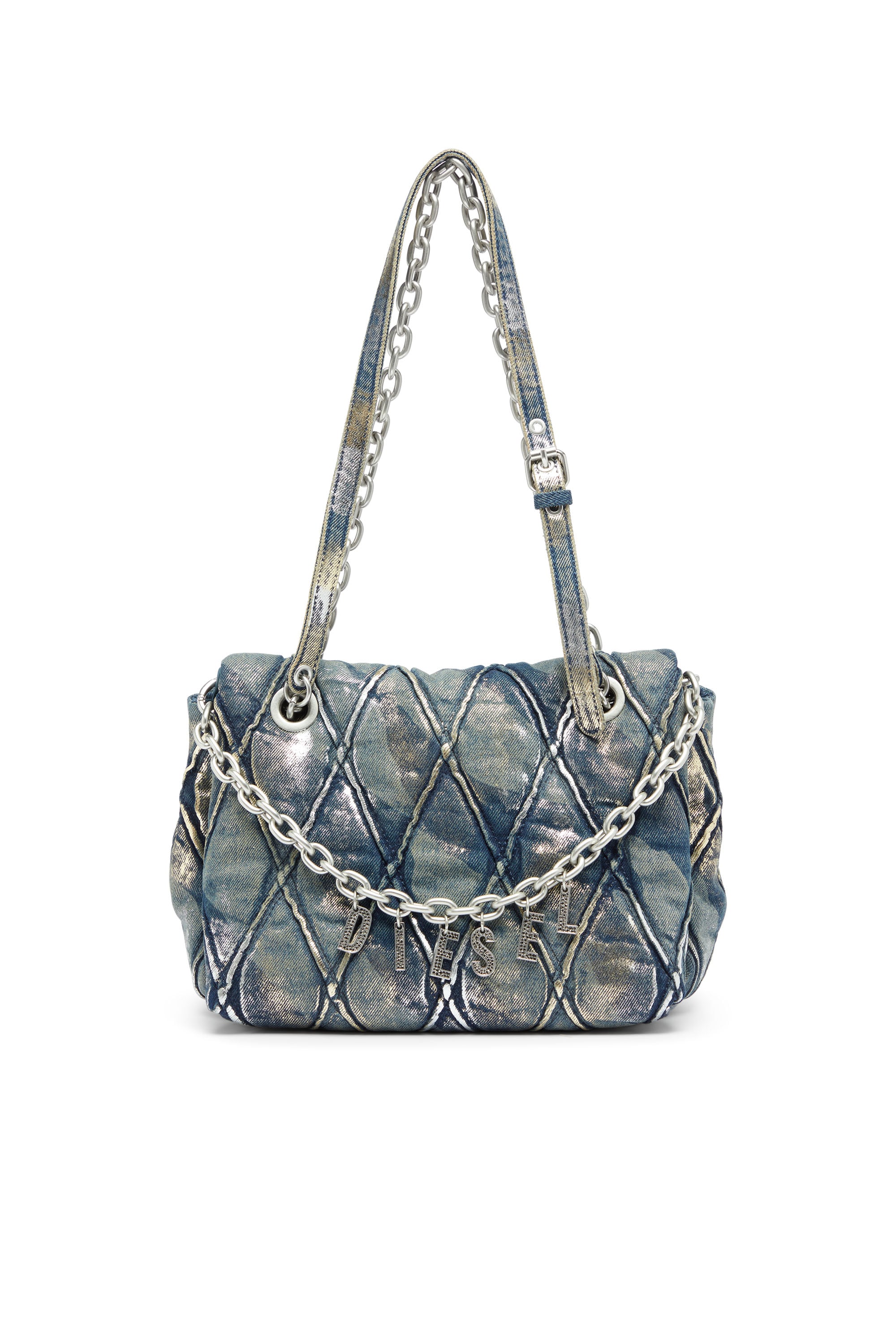Diesel - CHARM-D SHOULDER M, Charm-D - Bolso bandolera de denim con acabado met&aacute;lico Mujer in Azul marino - 1