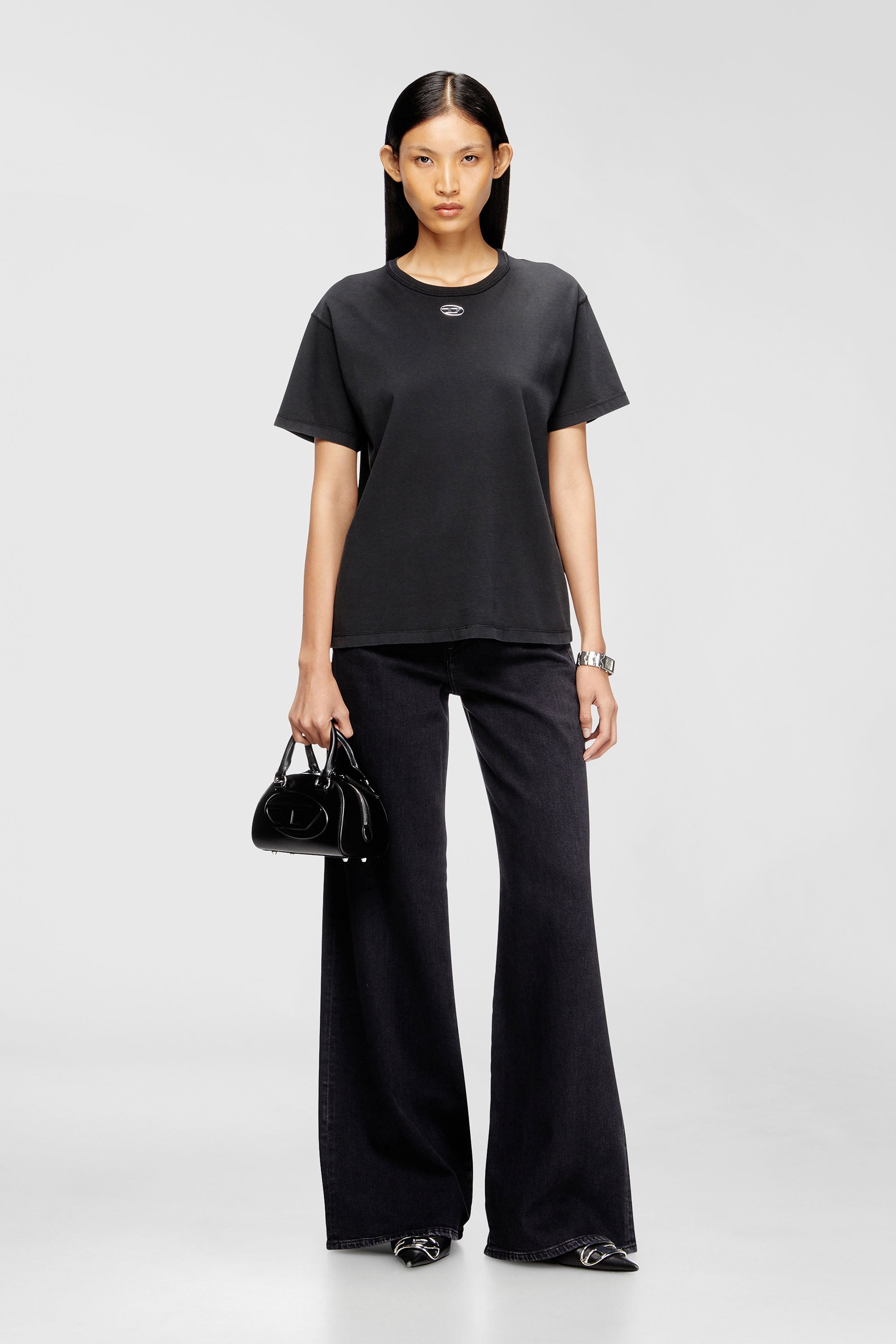 Diesel - T-NORMY-OD-S1, Female's Cotton T-shirt with metallic Oval D in Black - 2