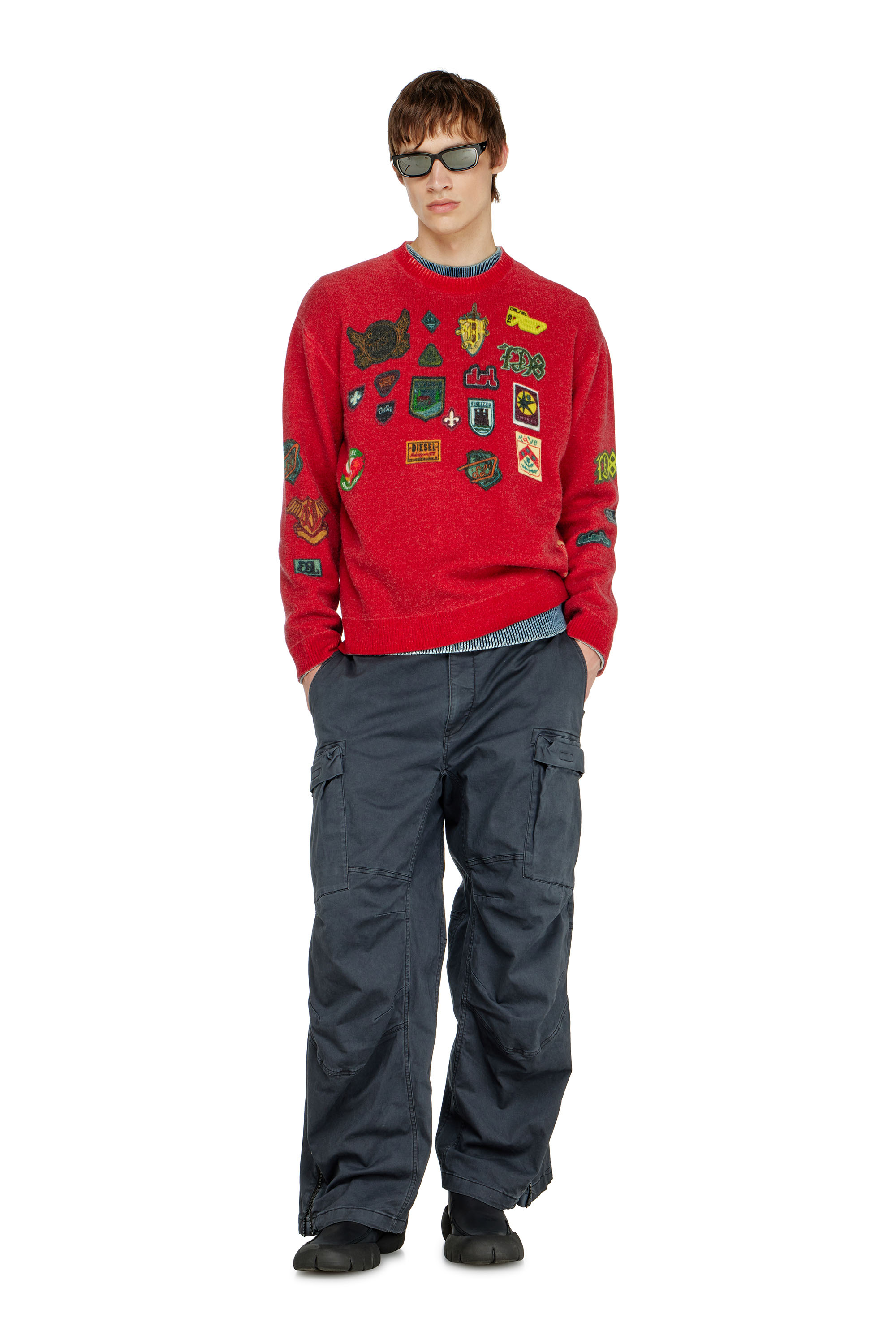 Diesel - K-PATCY, Jersey de lana con parches impresos Hombre in Rojo - 1